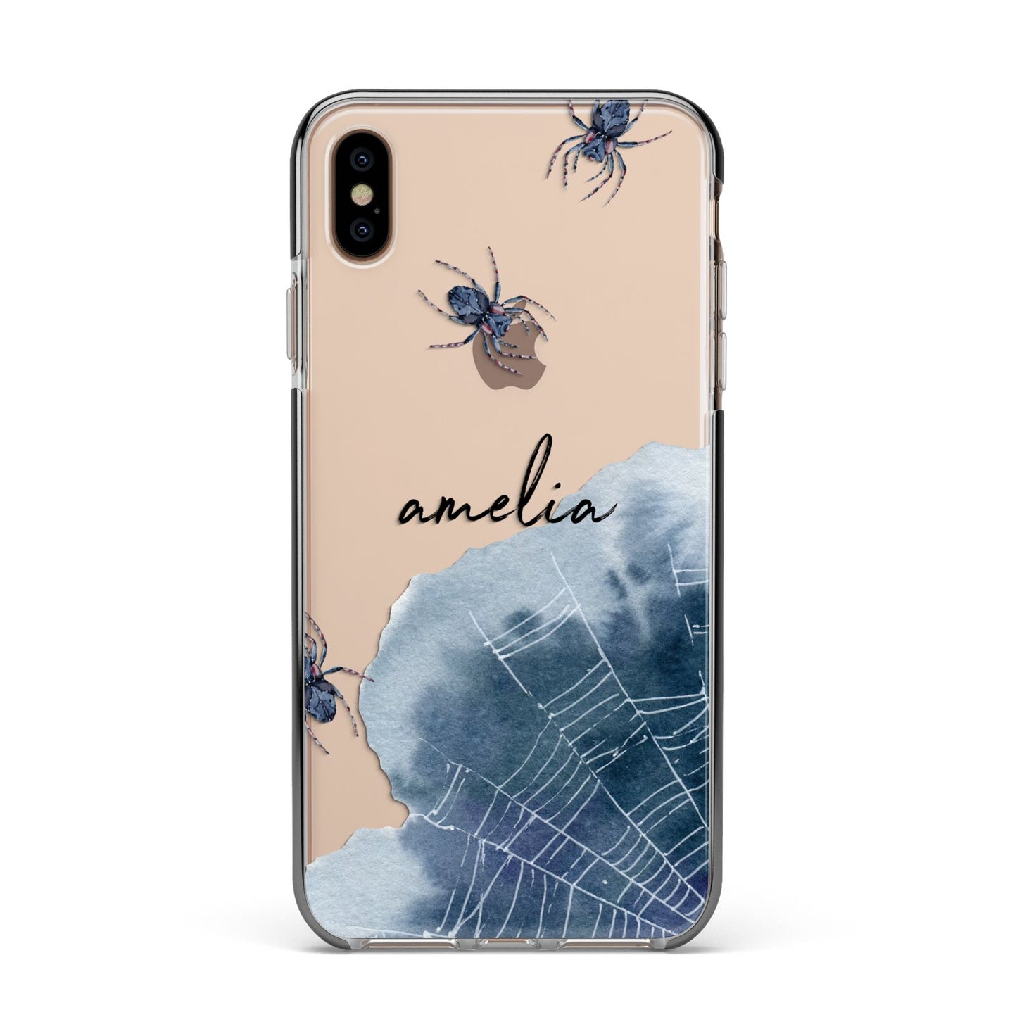 Personalised Halloween Spider Web Apple iPhone Xs Max Impact Case Black Edge on Gold Phone