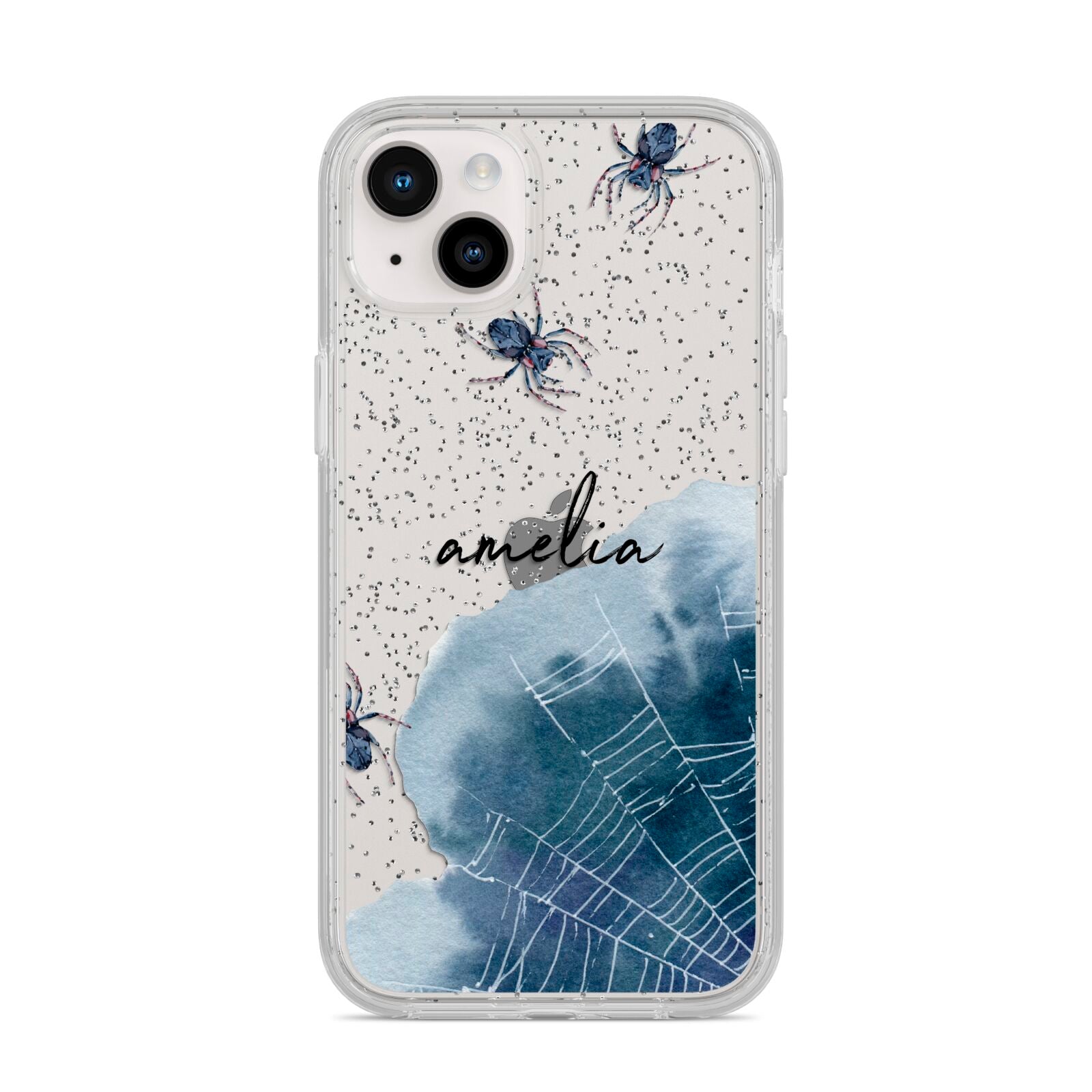 Personalised Halloween Spider Web iPhone 14 Plus Glitter Tough Case Starlight