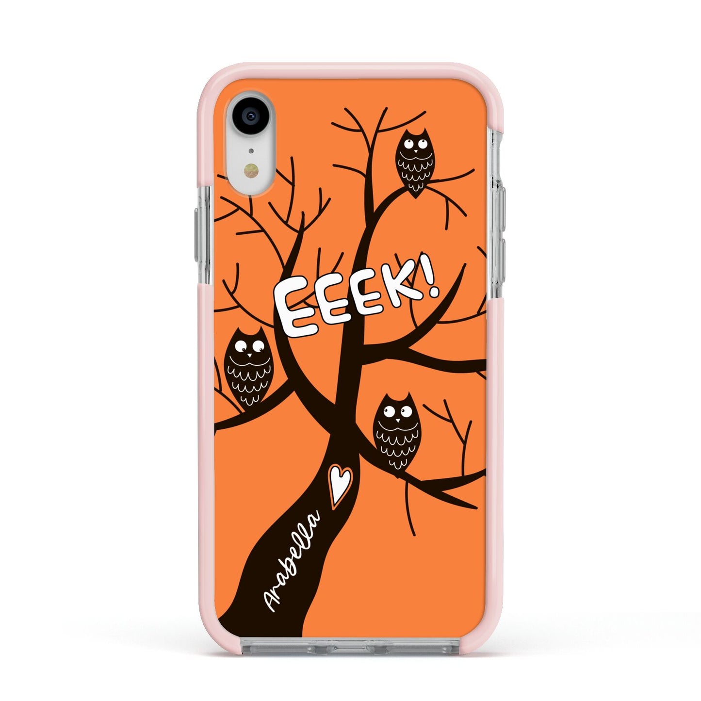 Personalised Halloween Tree Apple iPhone XR Impact Case Pink Edge on Silver Phone