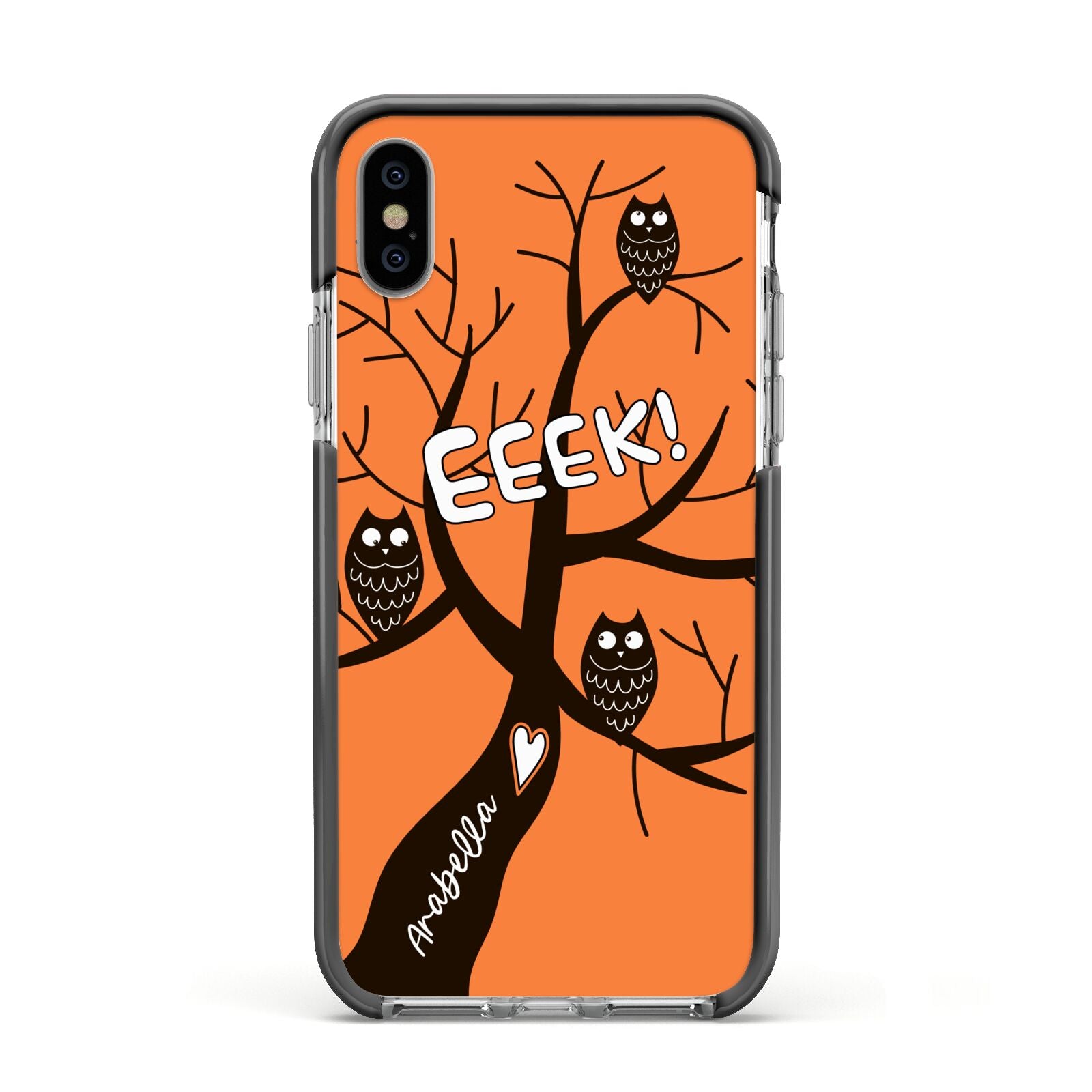 Personalised Halloween Tree Apple iPhone Xs Impact Case Black Edge on Silver Phone