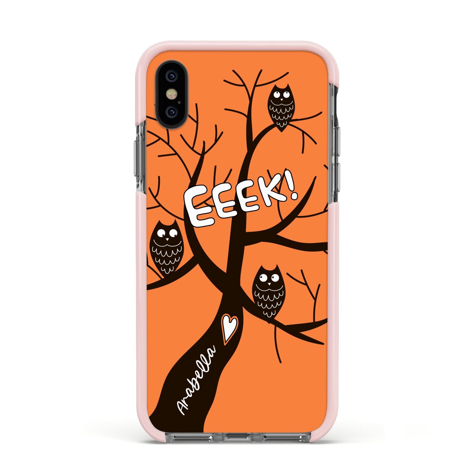 Personalised Halloween Tree Apple iPhone Xs Impact Case Pink Edge on Black Phone