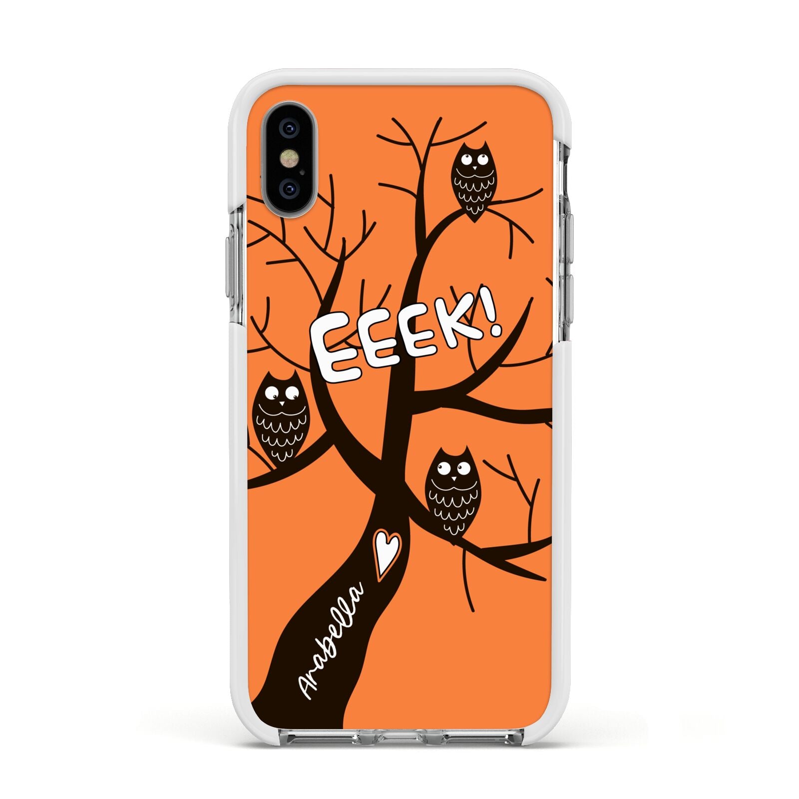 Personalised Halloween Tree Apple iPhone Xs Impact Case White Edge on Silver Phone