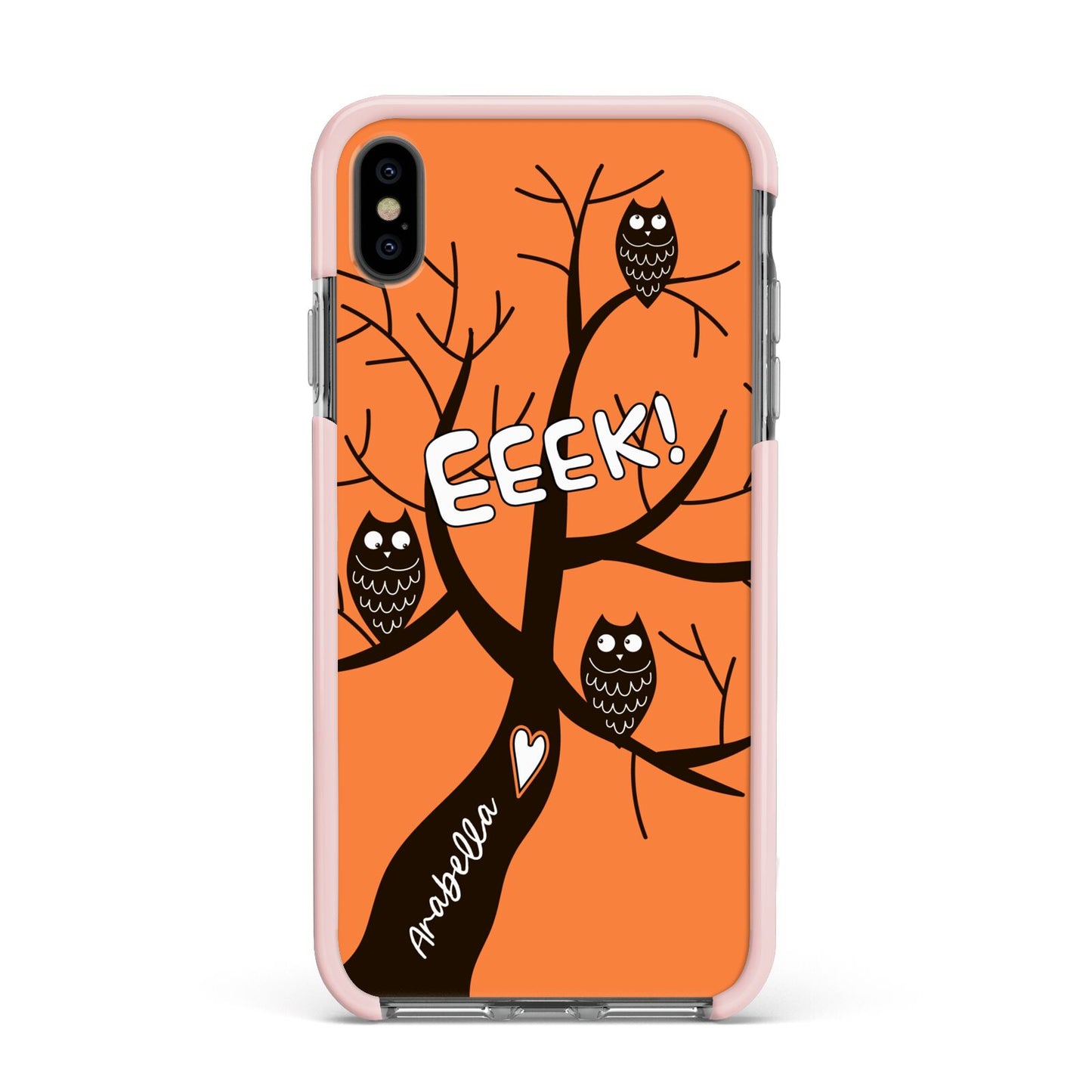 Personalised Halloween Tree Apple iPhone Xs Max Impact Case Pink Edge on Black Phone