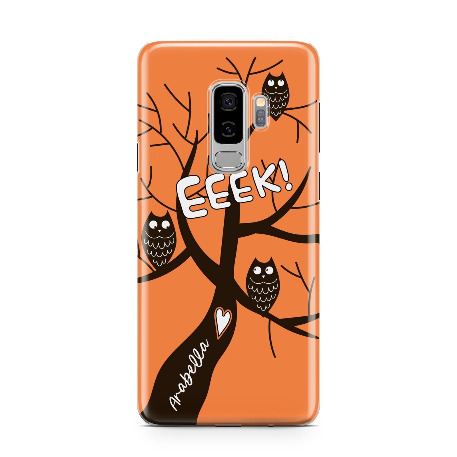 Personalised Halloween Tree Samsung Galaxy S9 Plus Case on Silver phone