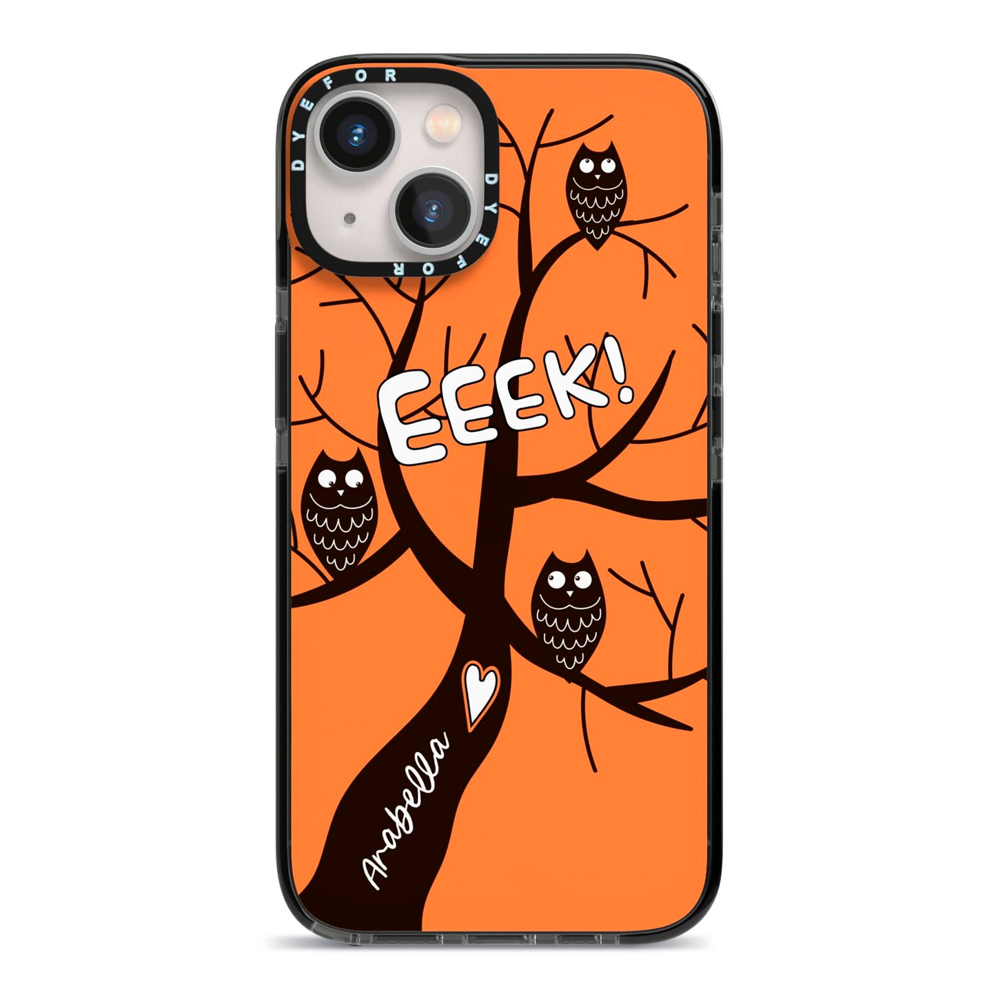 Personalised Halloween Tree iPhone 13 Black Impact Case on Silver phone