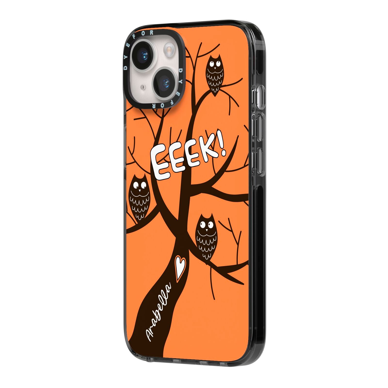 Personalised Halloween Tree iPhone 14 Black Impact Case Side Angle on Silver phone