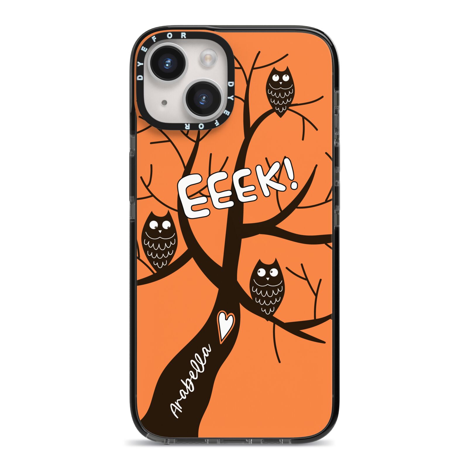 Personalised Halloween Tree iPhone 14 Black Impact Case on Silver phone