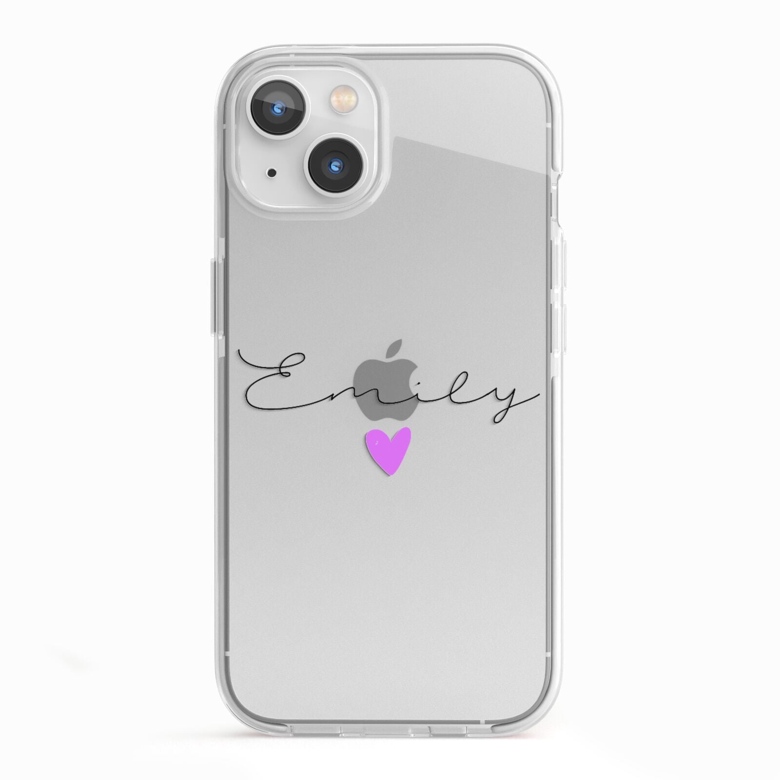 Personalised Handwritten Name Heart Clear Custom iPhone 13 TPU Impact Case with White Edges