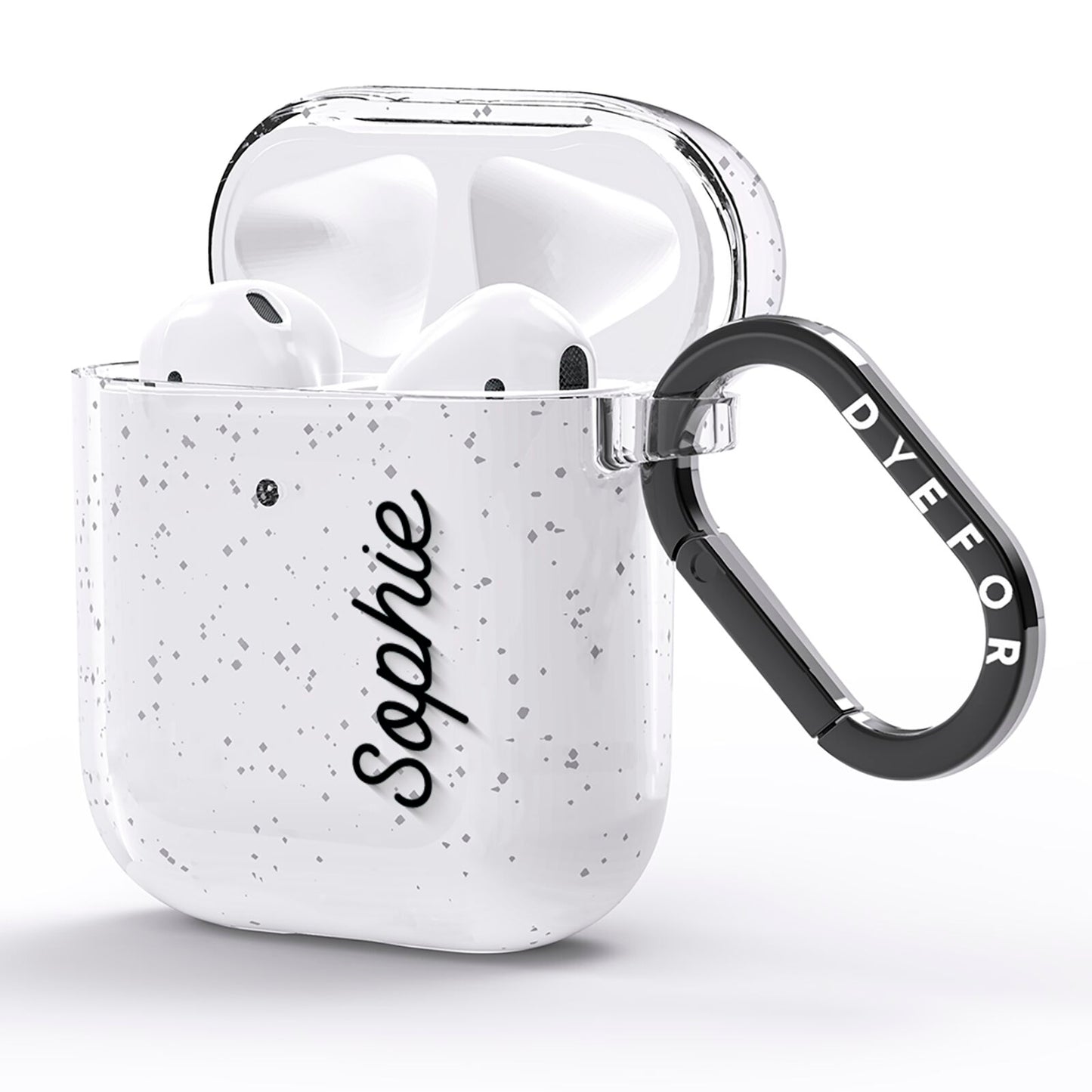 Personalised Handwritten Small Name Custom Clear AirPods Glitter Case Side Image