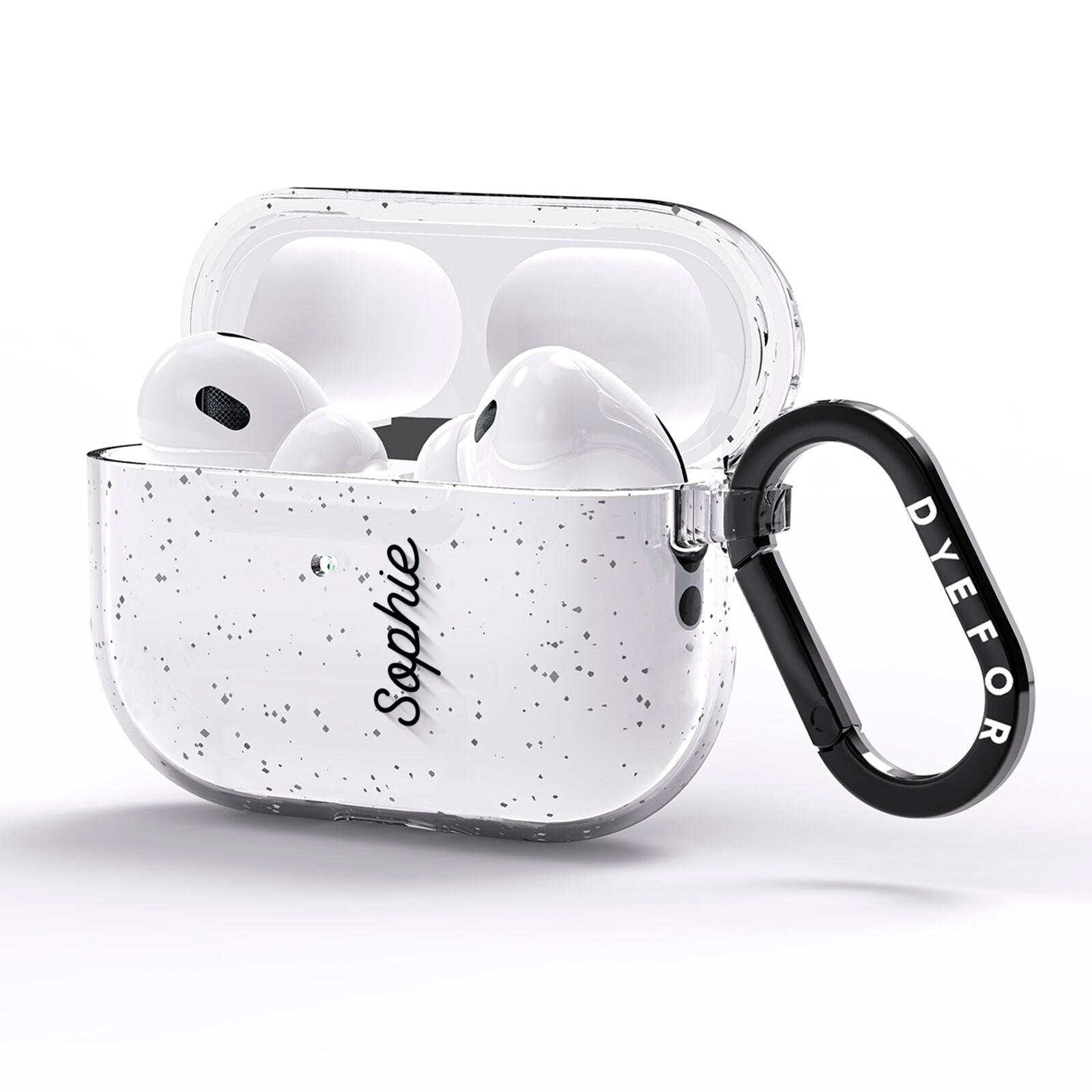 Personalised Handwritten Small Name Custom Clear AirPods Pro Glitter Case Side Image