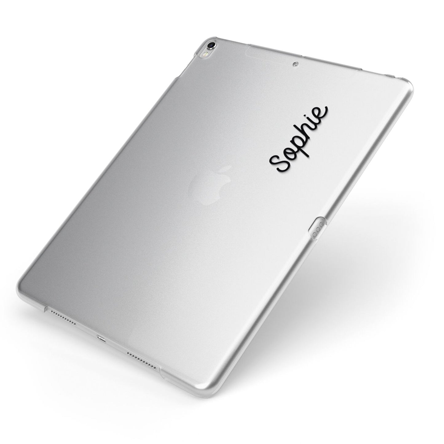 Personalised Handwritten Small Name Custom Clear Apple iPad Case on Silver iPad Side View