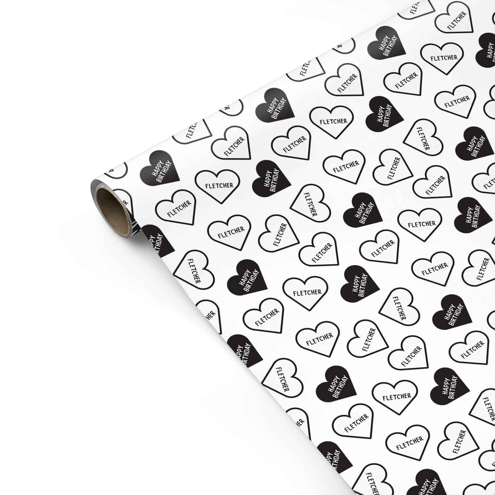 Personalised Happy Birthday Monochrome Hearts Personalised Gift Wrap
