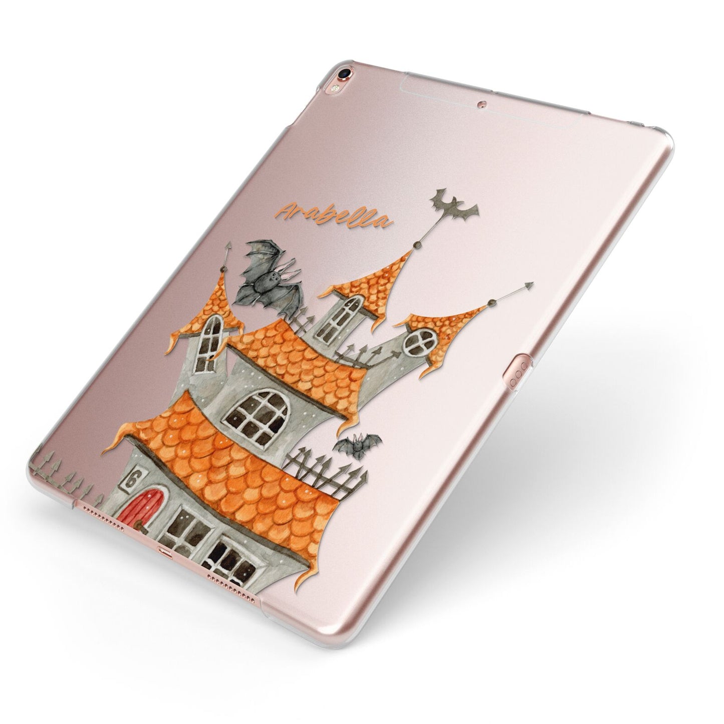 Personalised Haunted House Apple iPad Case on Rose Gold iPad Side View