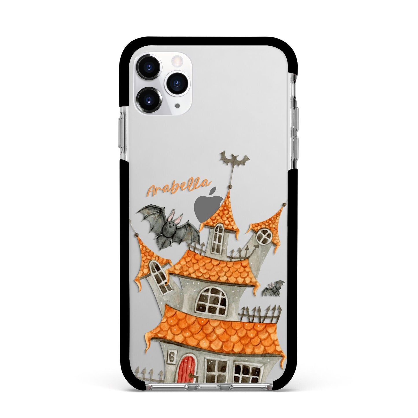Personalised Haunted House Apple iPhone 11 Pro Max in Silver with Black Impact Case