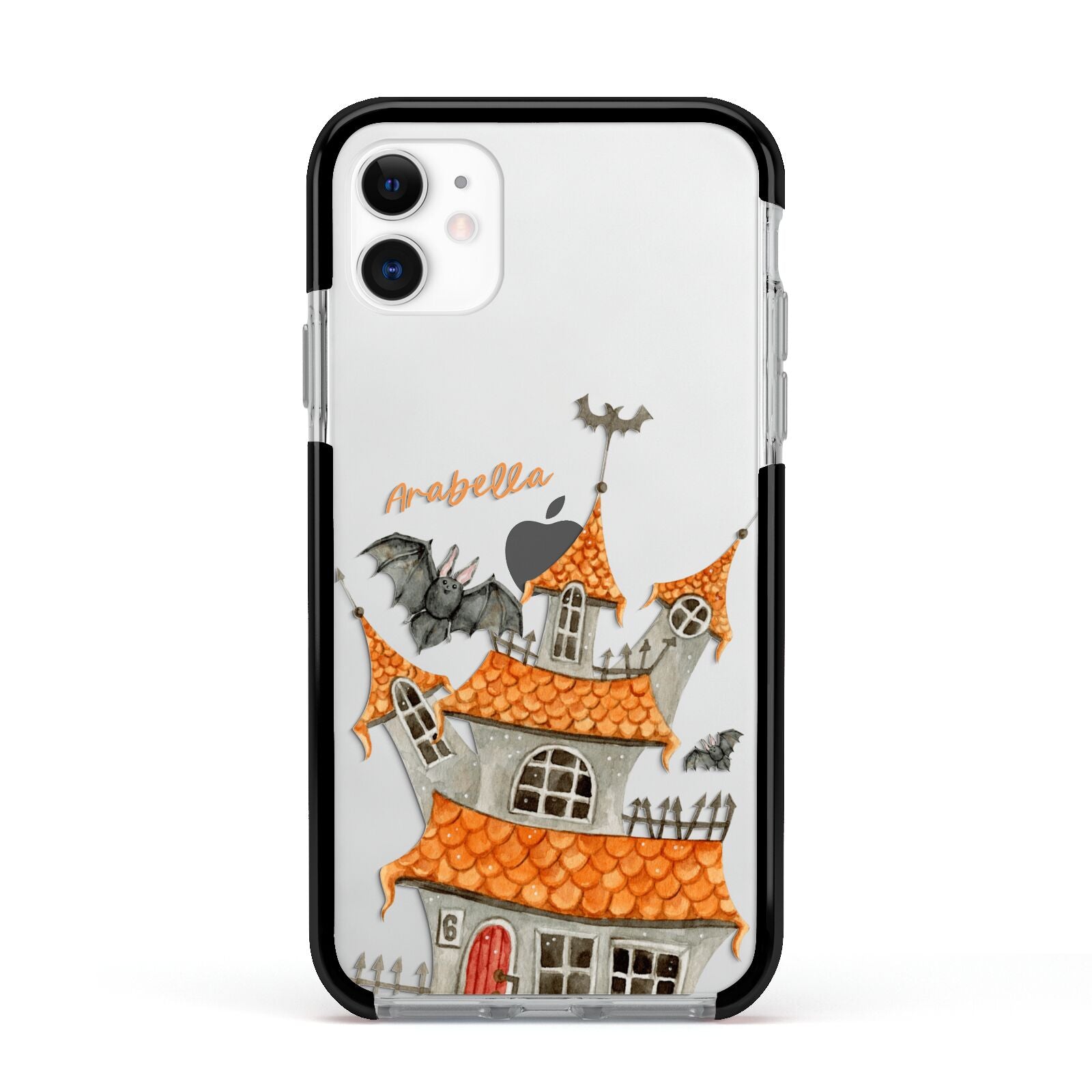 Personalised Haunted House Apple iPhone 11 in White with Black Impact Case