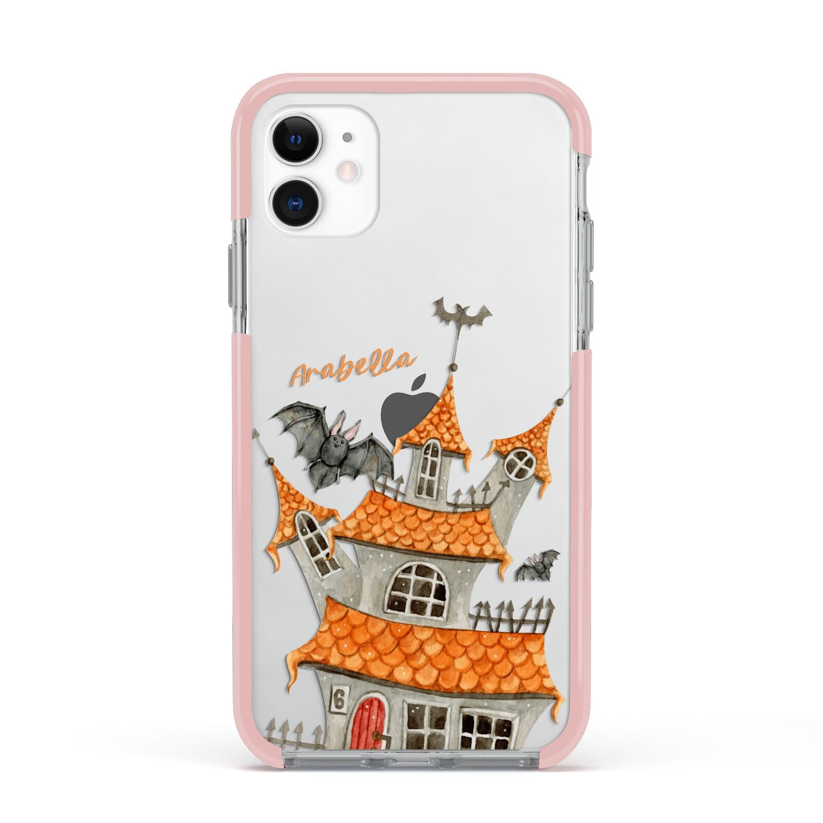 Personalised Haunted House Apple iPhone 11 in White with Pink Impact Case
