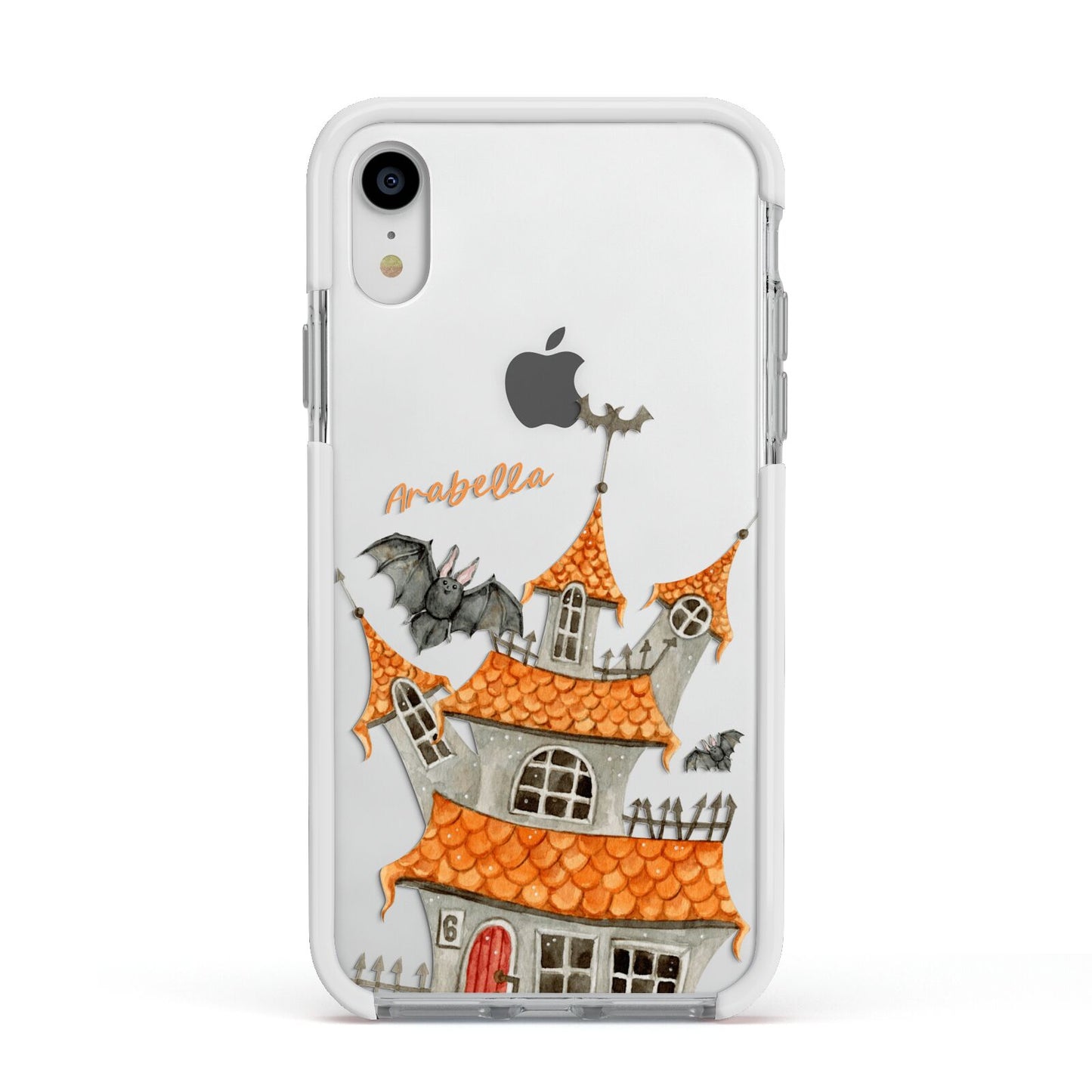 Personalised Haunted House Apple iPhone XR Impact Case White Edge on Silver Phone