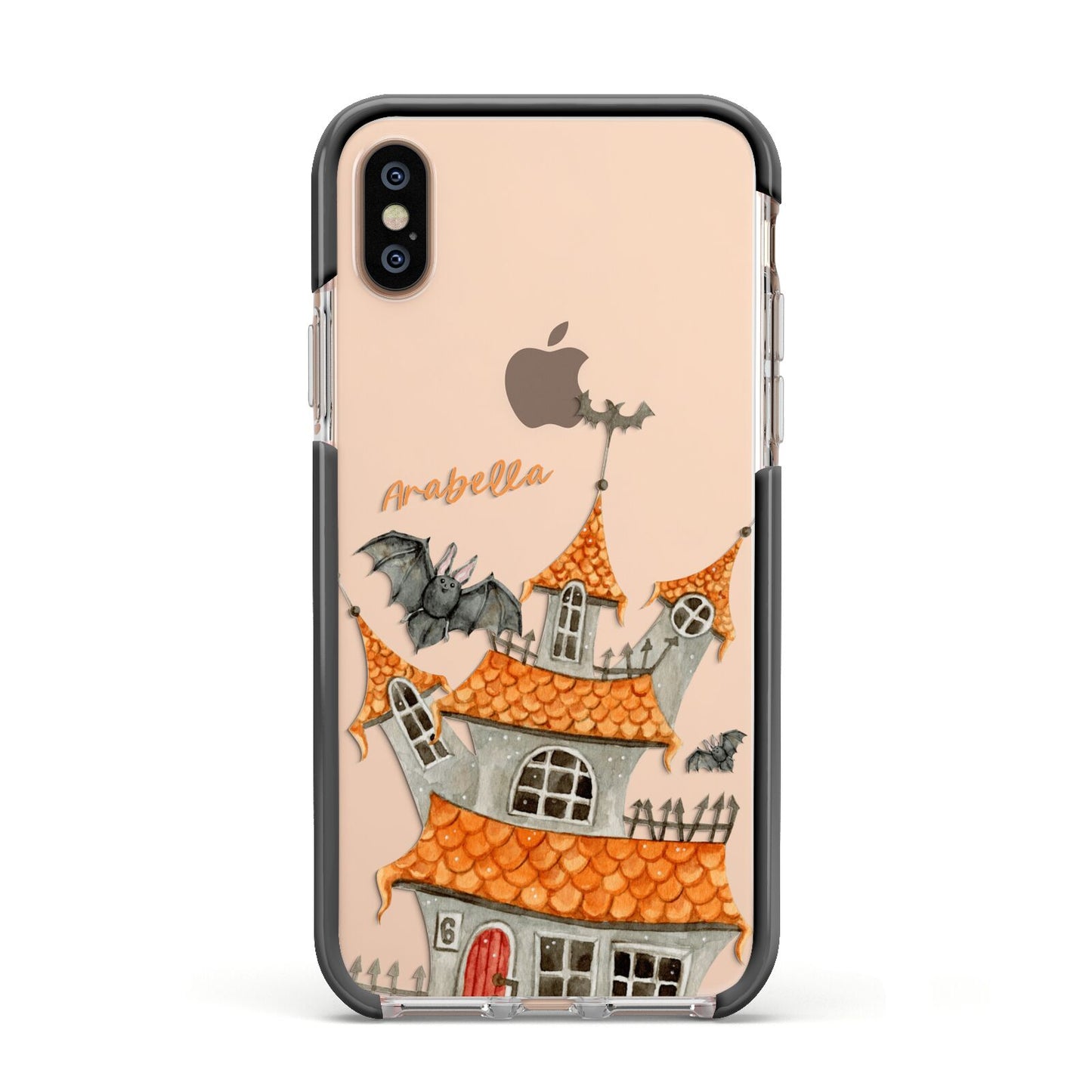 Personalised Haunted House Apple iPhone Xs Impact Case Black Edge on Gold Phone