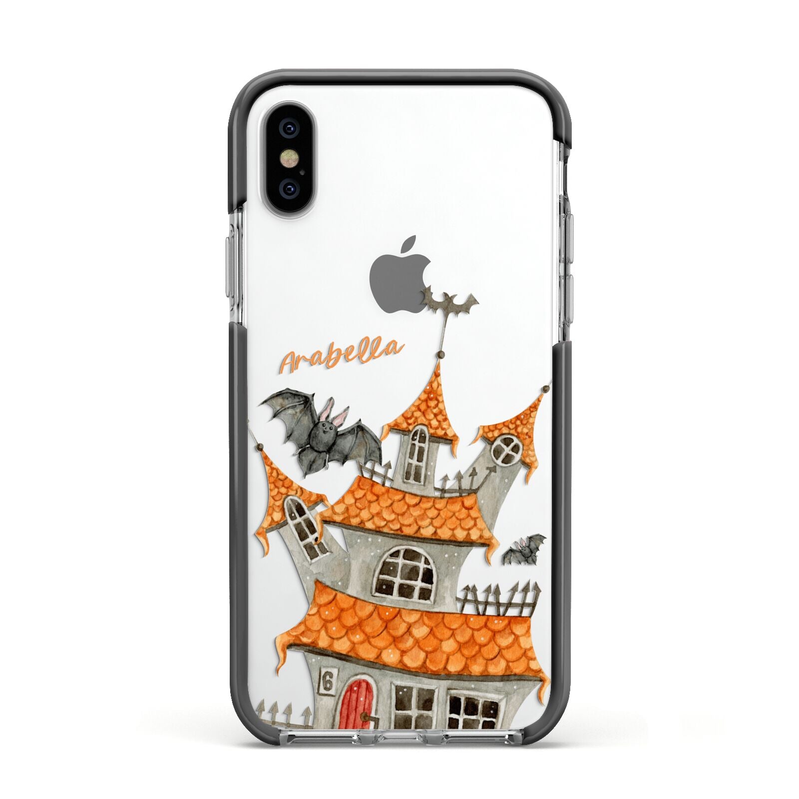 Personalised Haunted House Apple iPhone Xs Impact Case Black Edge on Silver Phone