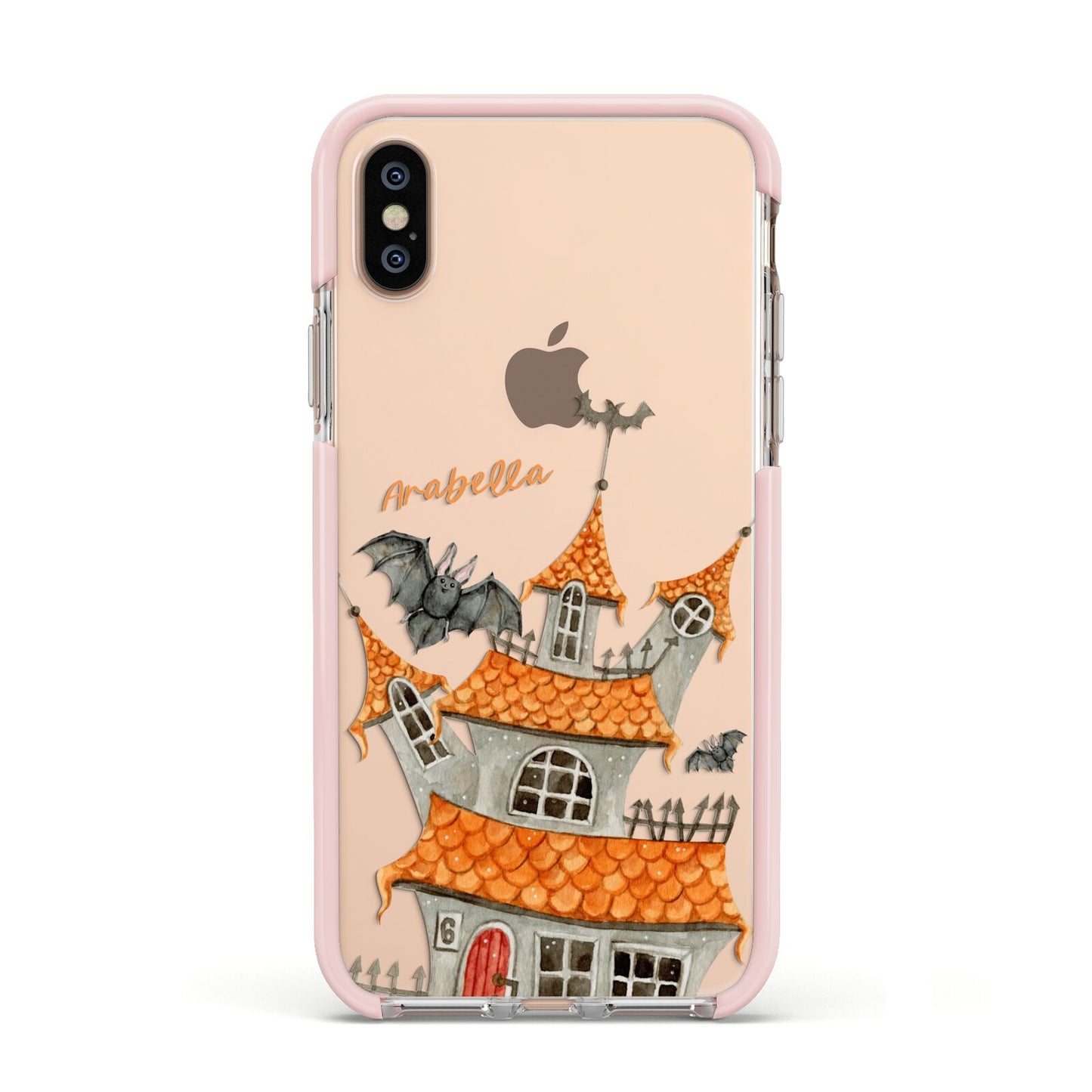 Personalised Haunted House Apple iPhone Xs Impact Case Pink Edge on Gold Phone