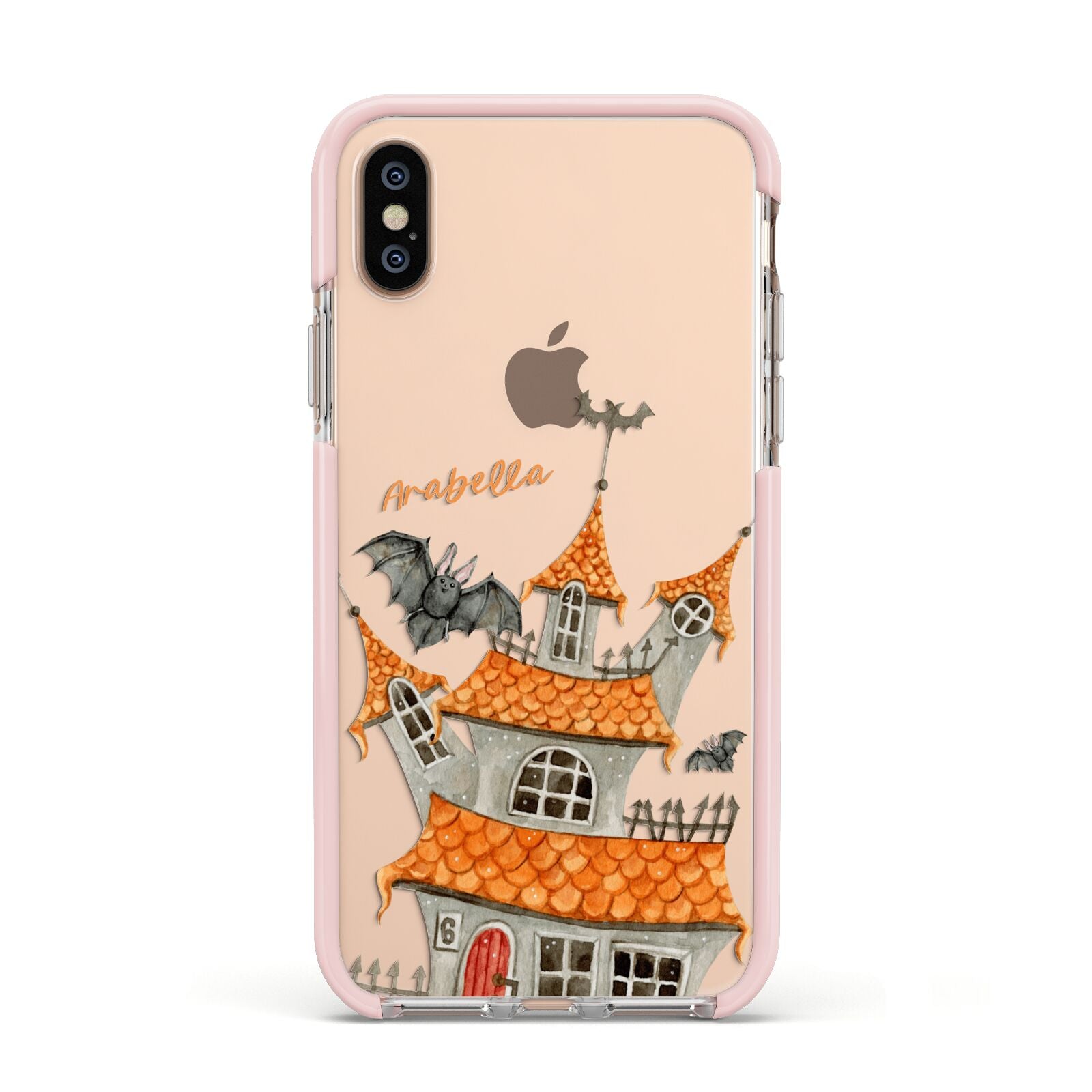 Personalised Haunted House Apple iPhone Xs Impact Case Pink Edge on Gold Phone