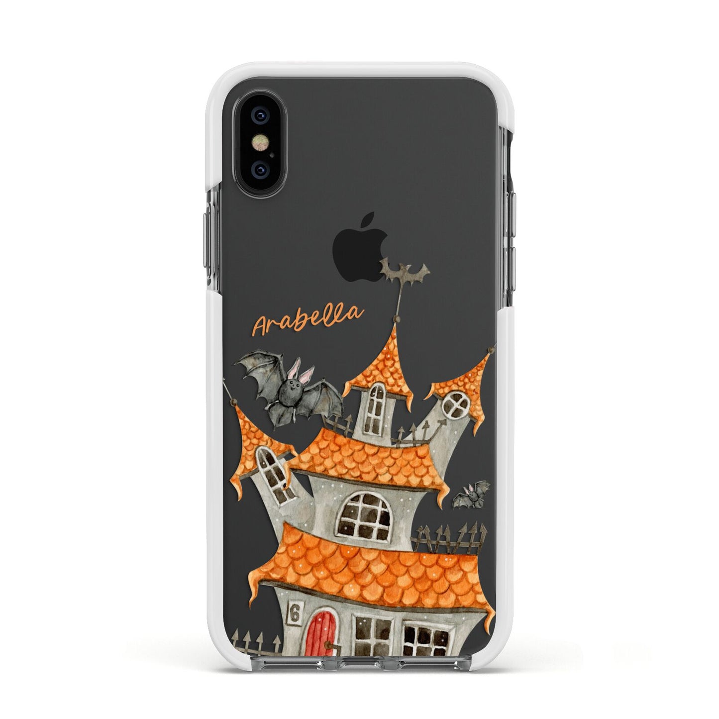 Personalised Haunted House Apple iPhone Xs Impact Case White Edge on Black Phone