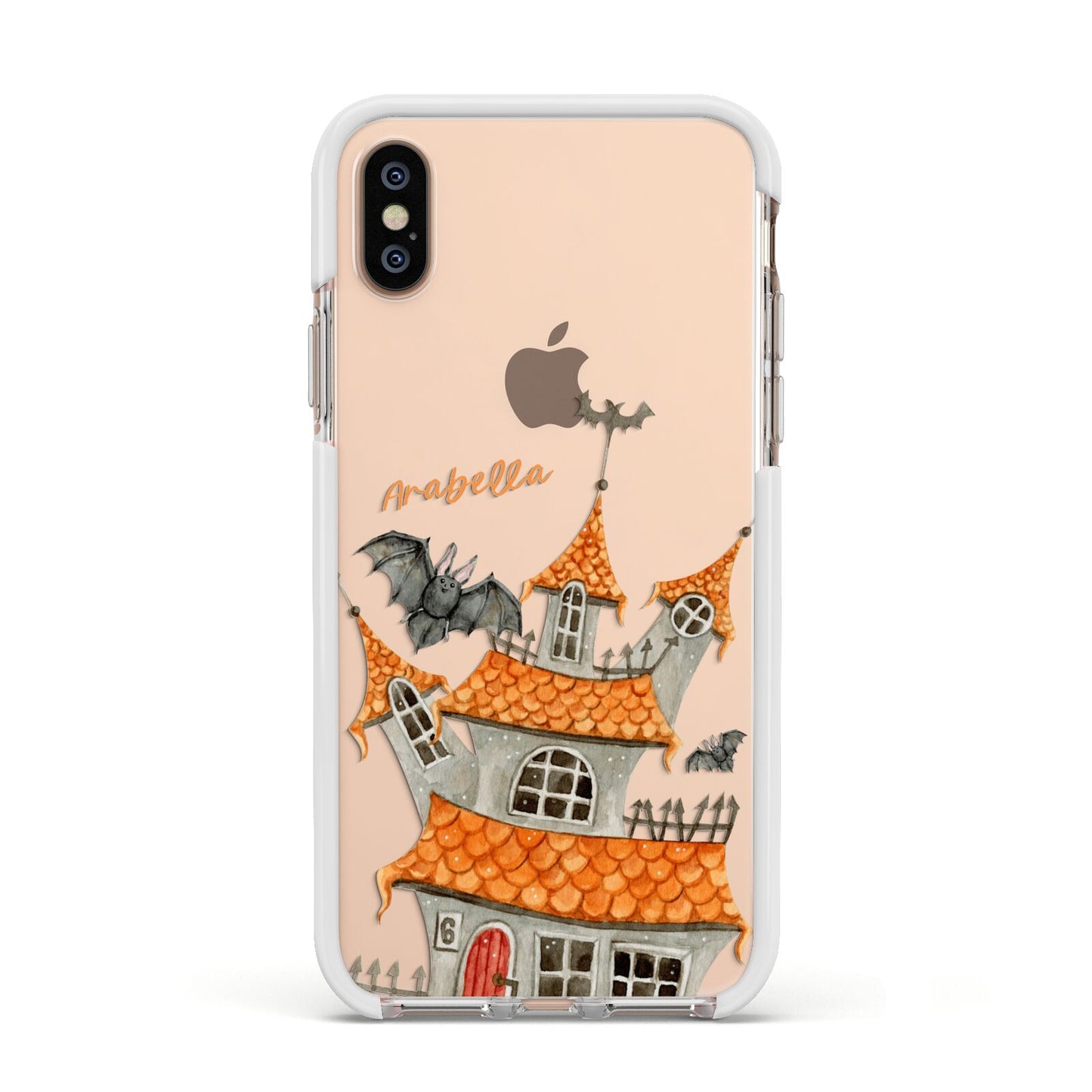 Personalised Haunted House Apple iPhone Xs Impact Case White Edge on Gold Phone