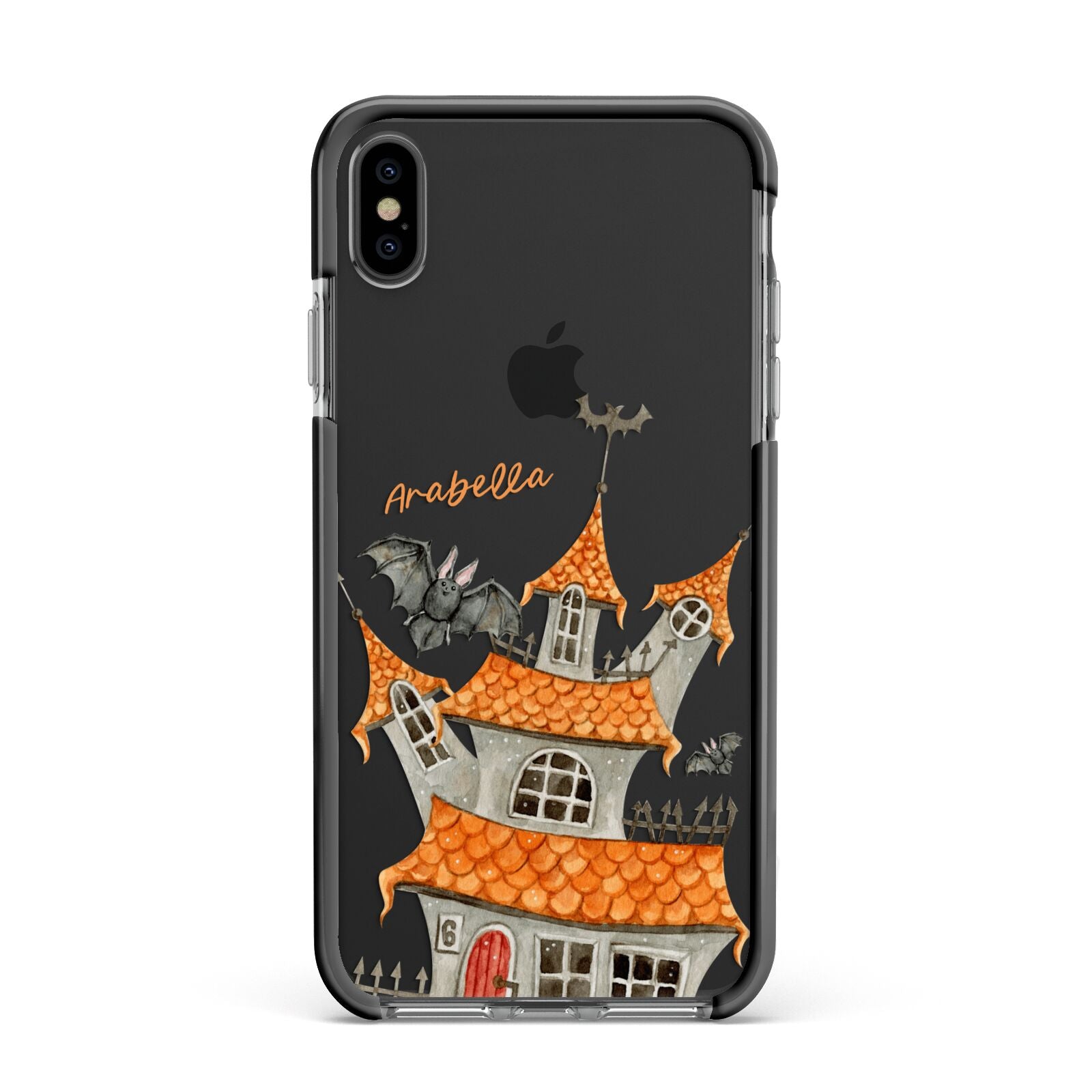 Personalised Haunted House Apple iPhone Xs Max Impact Case Black Edge on Black Phone