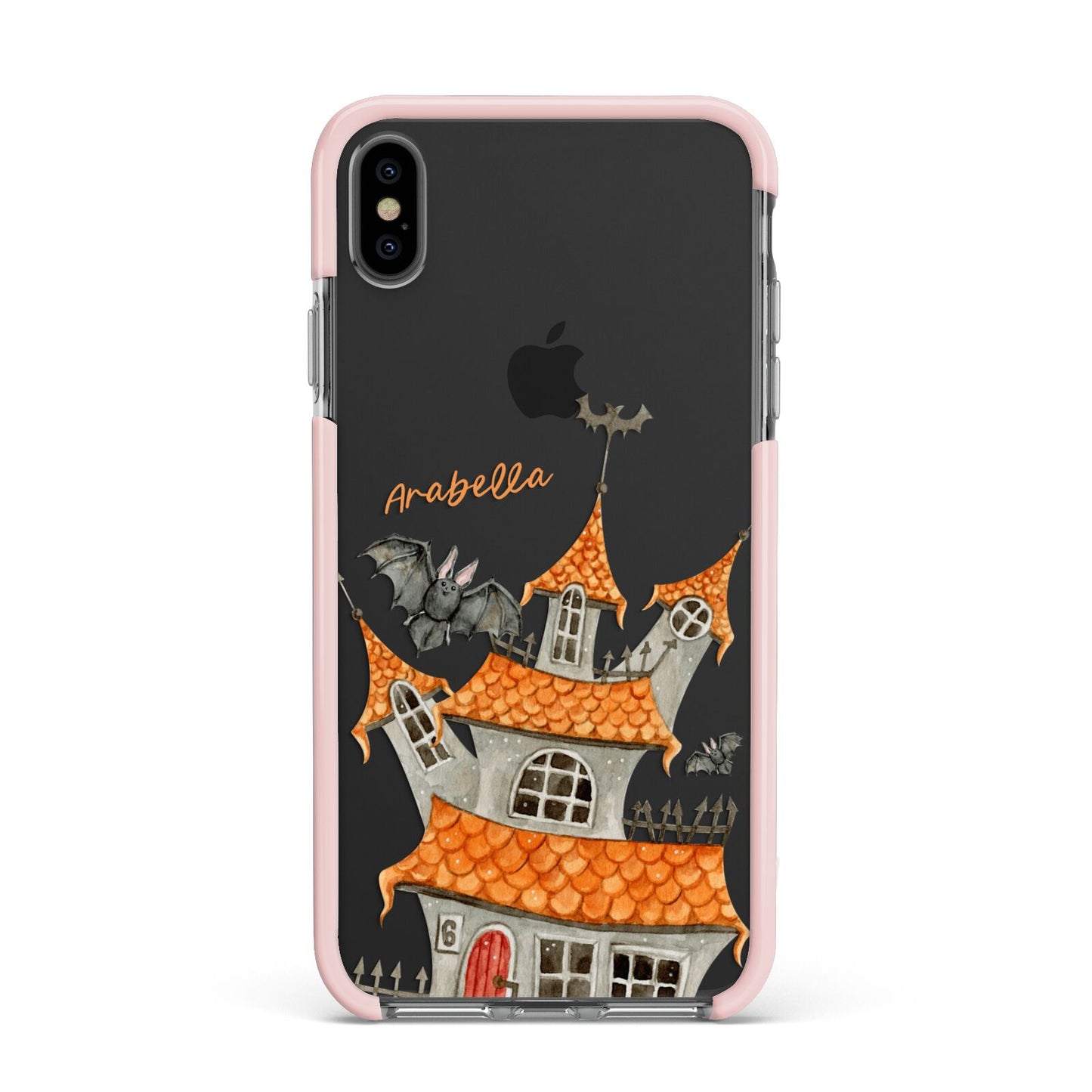 Personalised Haunted House Apple iPhone Xs Max Impact Case Pink Edge on Black Phone