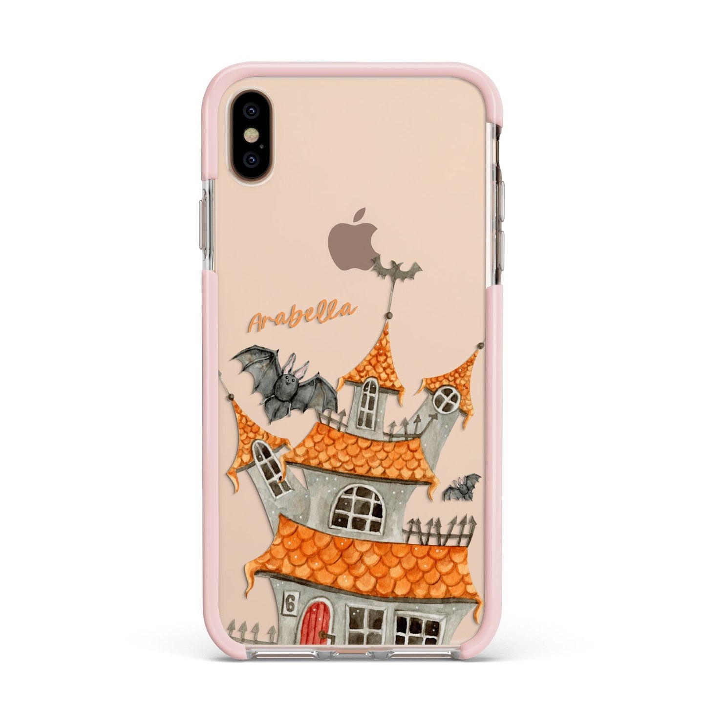 Personalised Haunted House Apple iPhone Xs Max Impact Case Pink Edge on Gold Phone