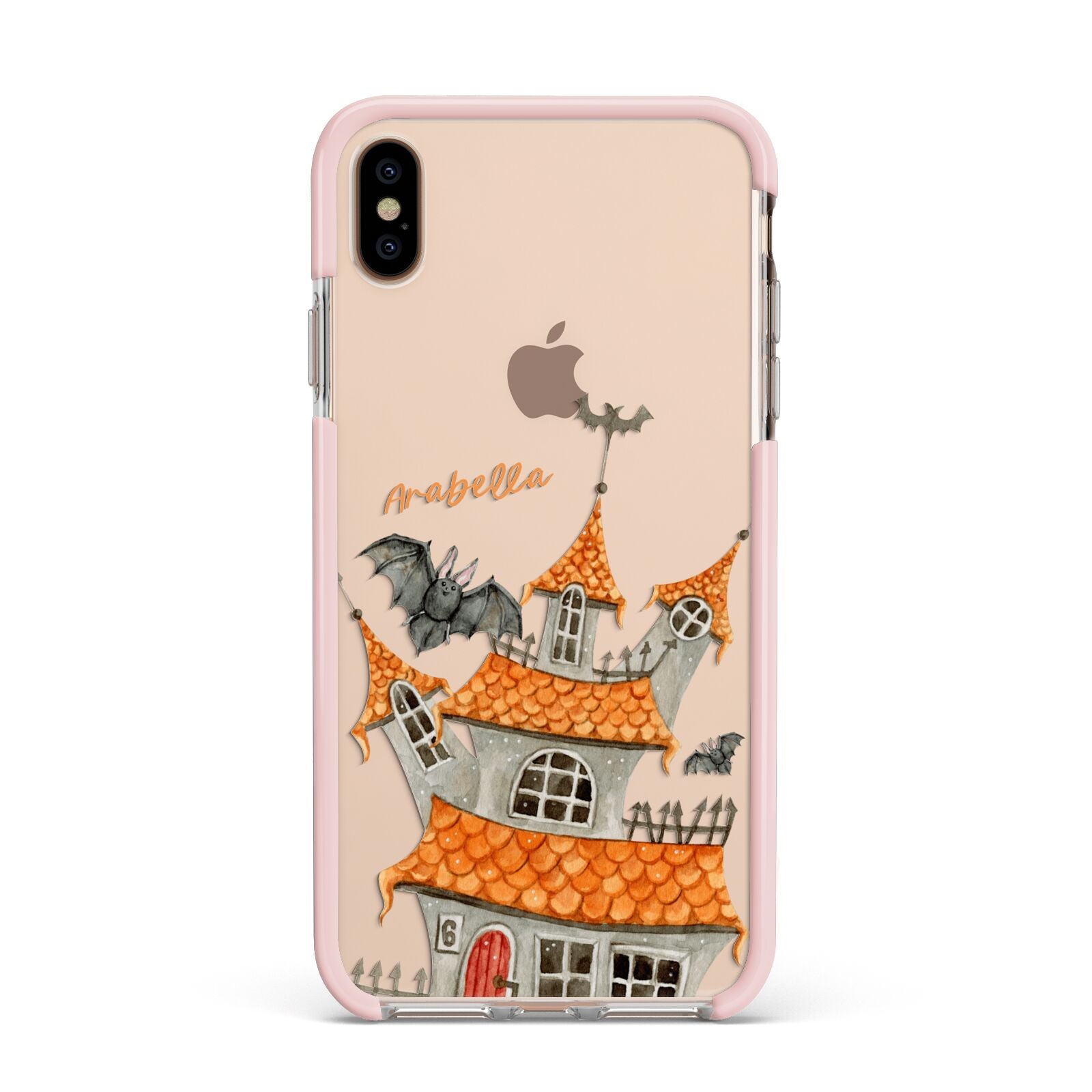 Personalised Haunted House Apple iPhone Xs Max Impact Case Pink Edge on Gold Phone
