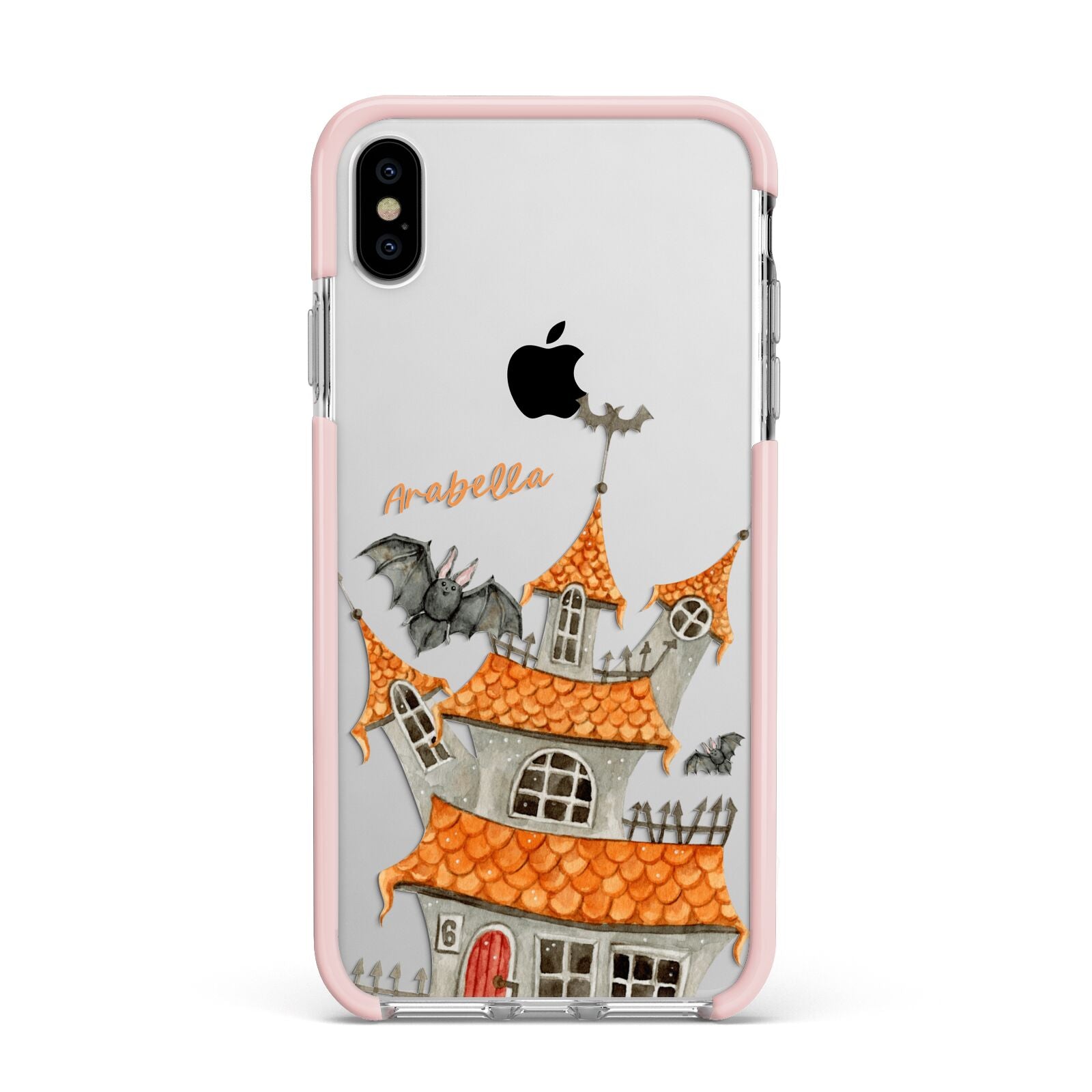 Personalised Haunted House Apple iPhone Xs Max Impact Case Pink Edge on Silver Phone