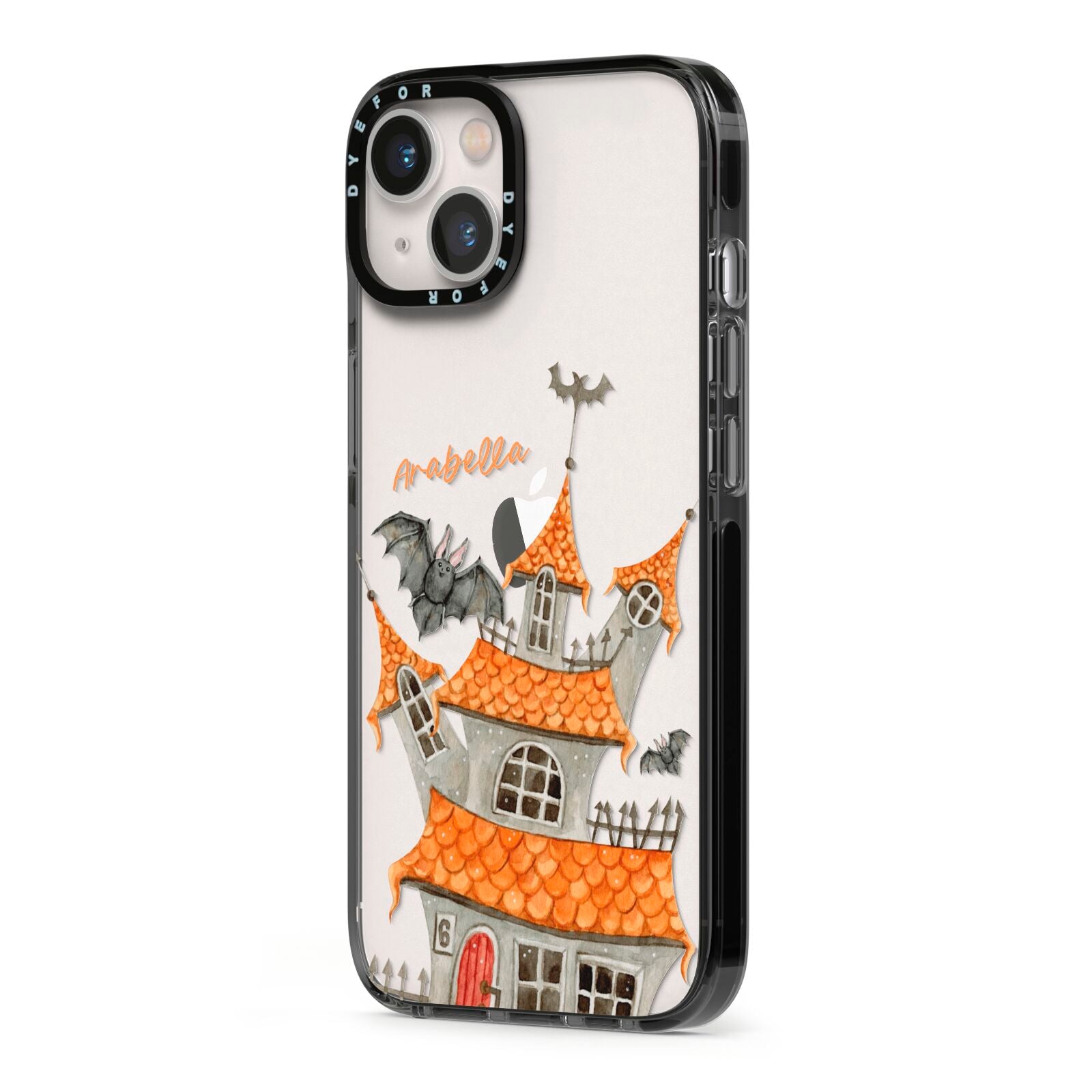 Personalised Haunted House iPhone 13 Black Impact Case Side Angle on Silver phone