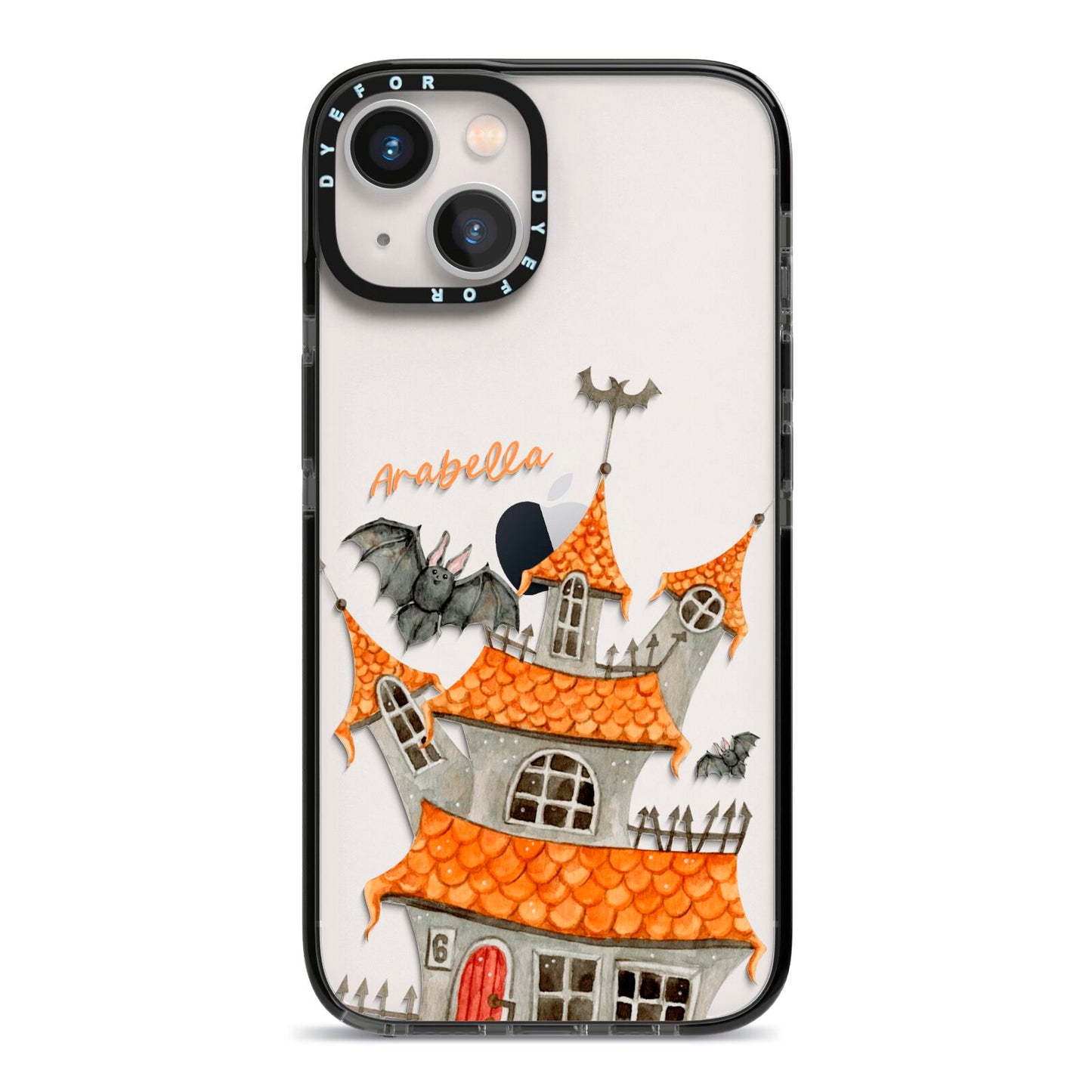Personalised Haunted House iPhone 13 Black Impact Case on Silver phone