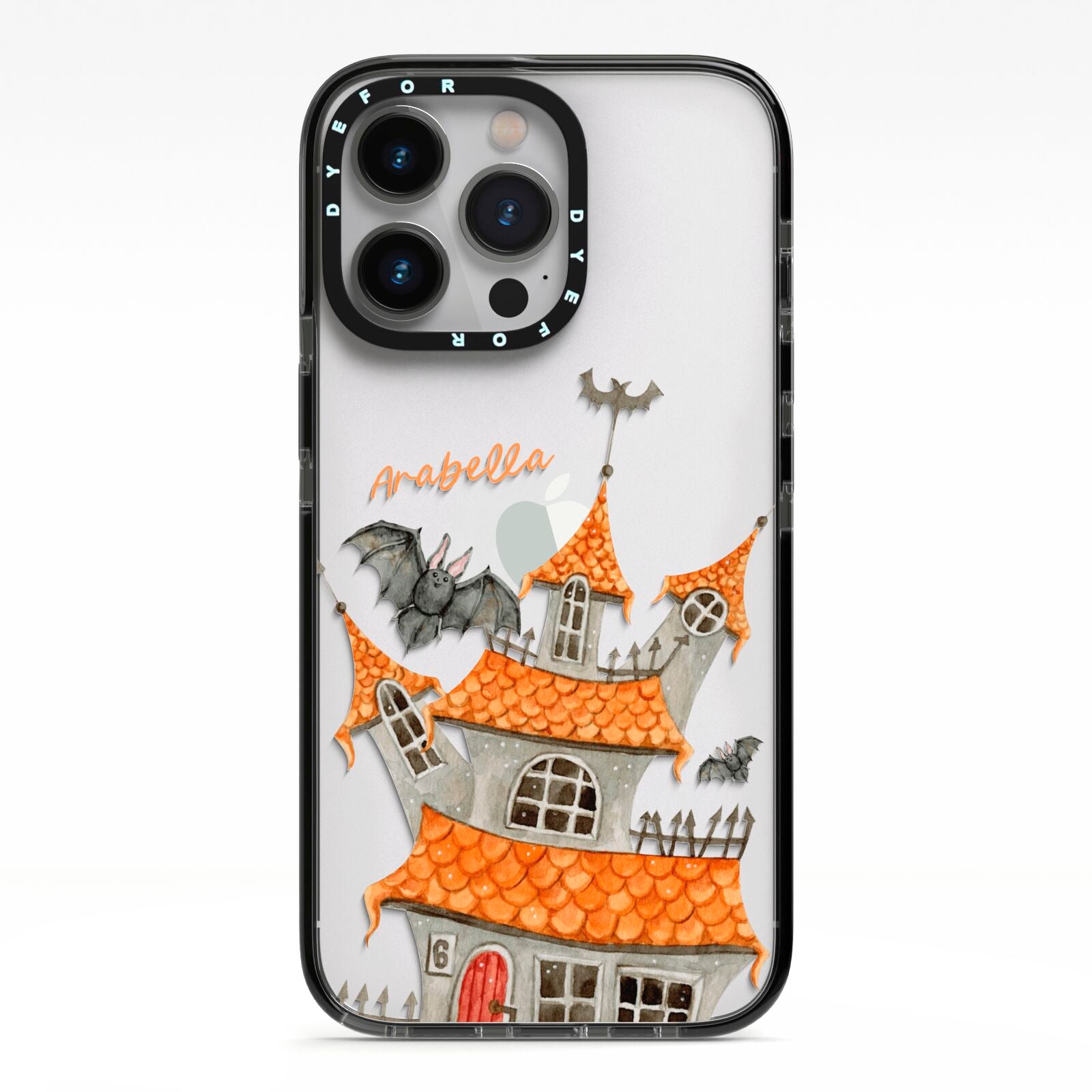 Personalised Haunted House iPhone 13 Pro Black Impact Case on Silver phone