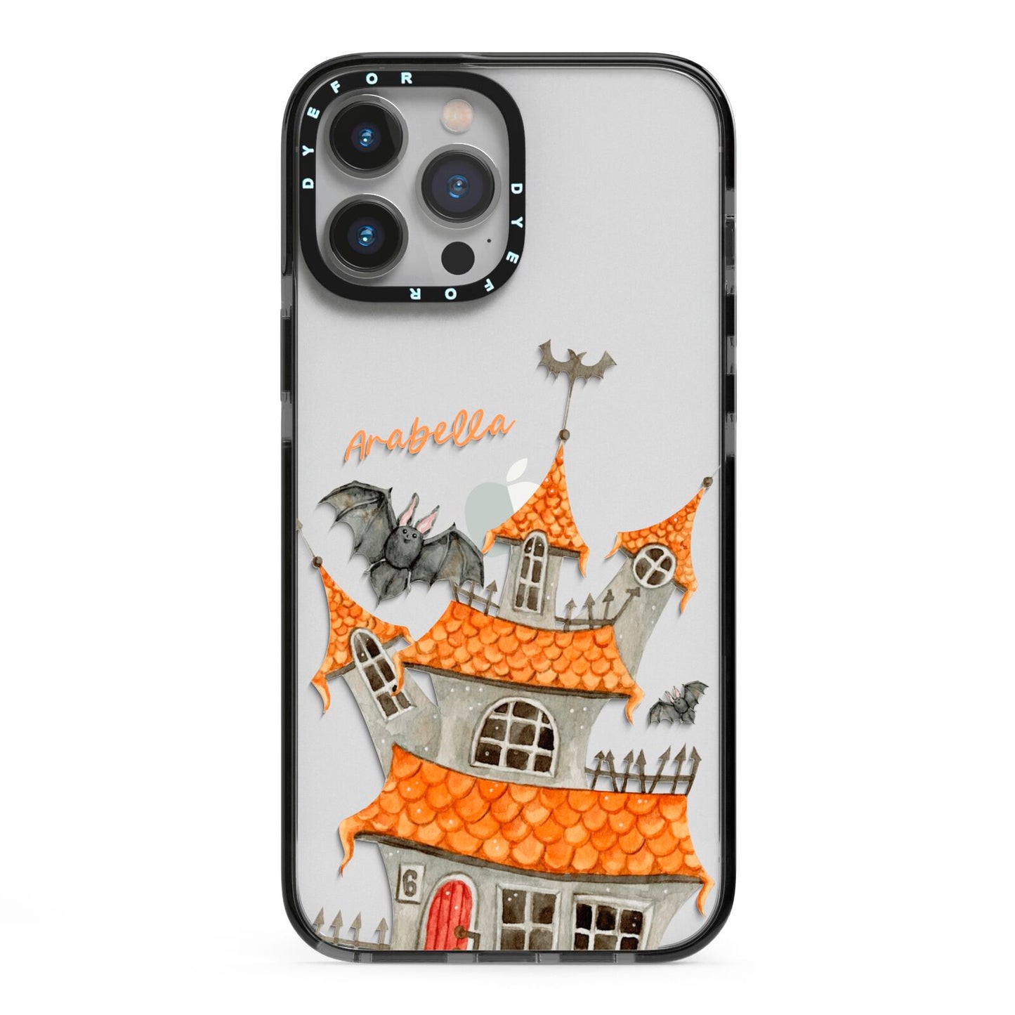 Personalised Haunted House iPhone 13 Pro Max Black Impact Case on Silver phone