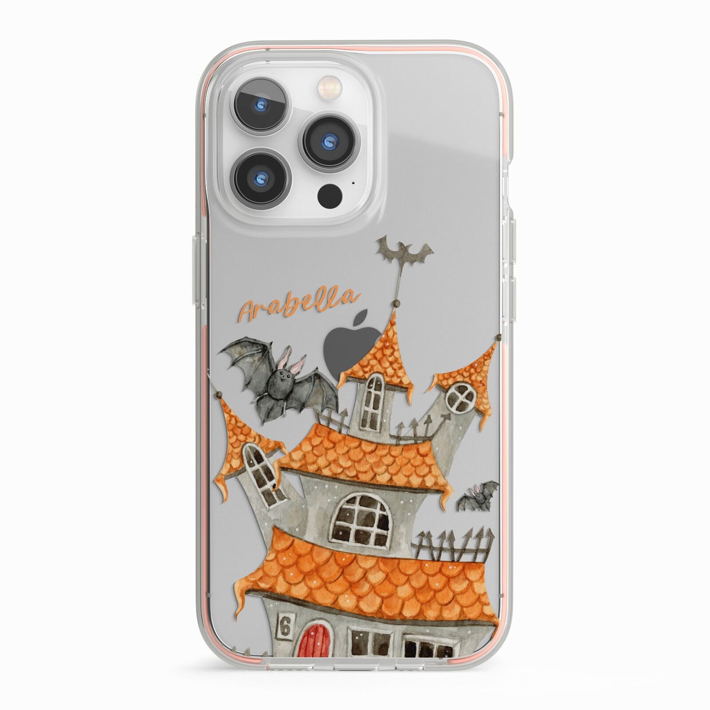 Personalised Haunted House iPhone 13 Pro TPU Impact Case with Pink Edges
