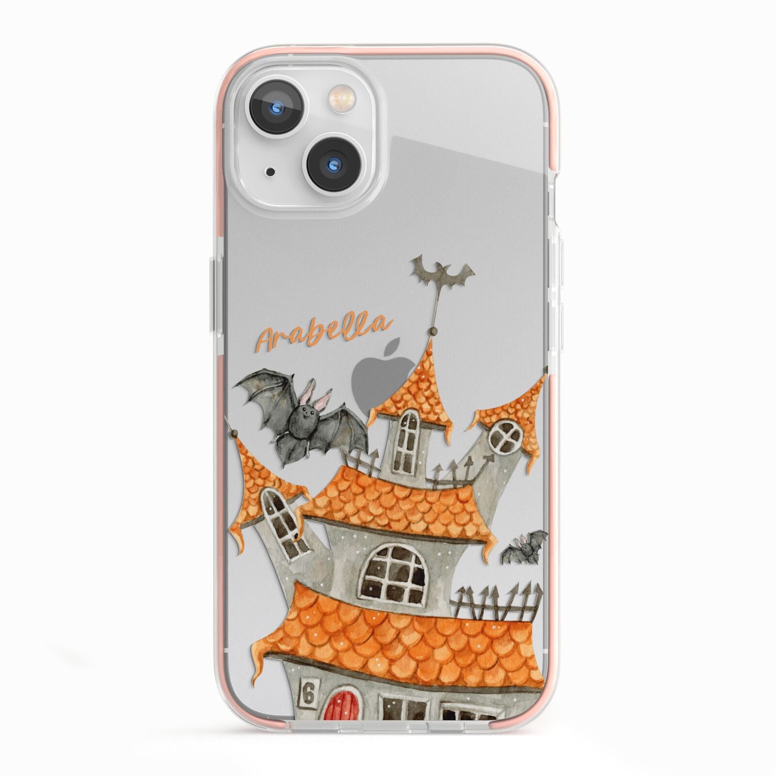 Personalised Haunted House iPhone 13 TPU Impact Case with Pink Edges