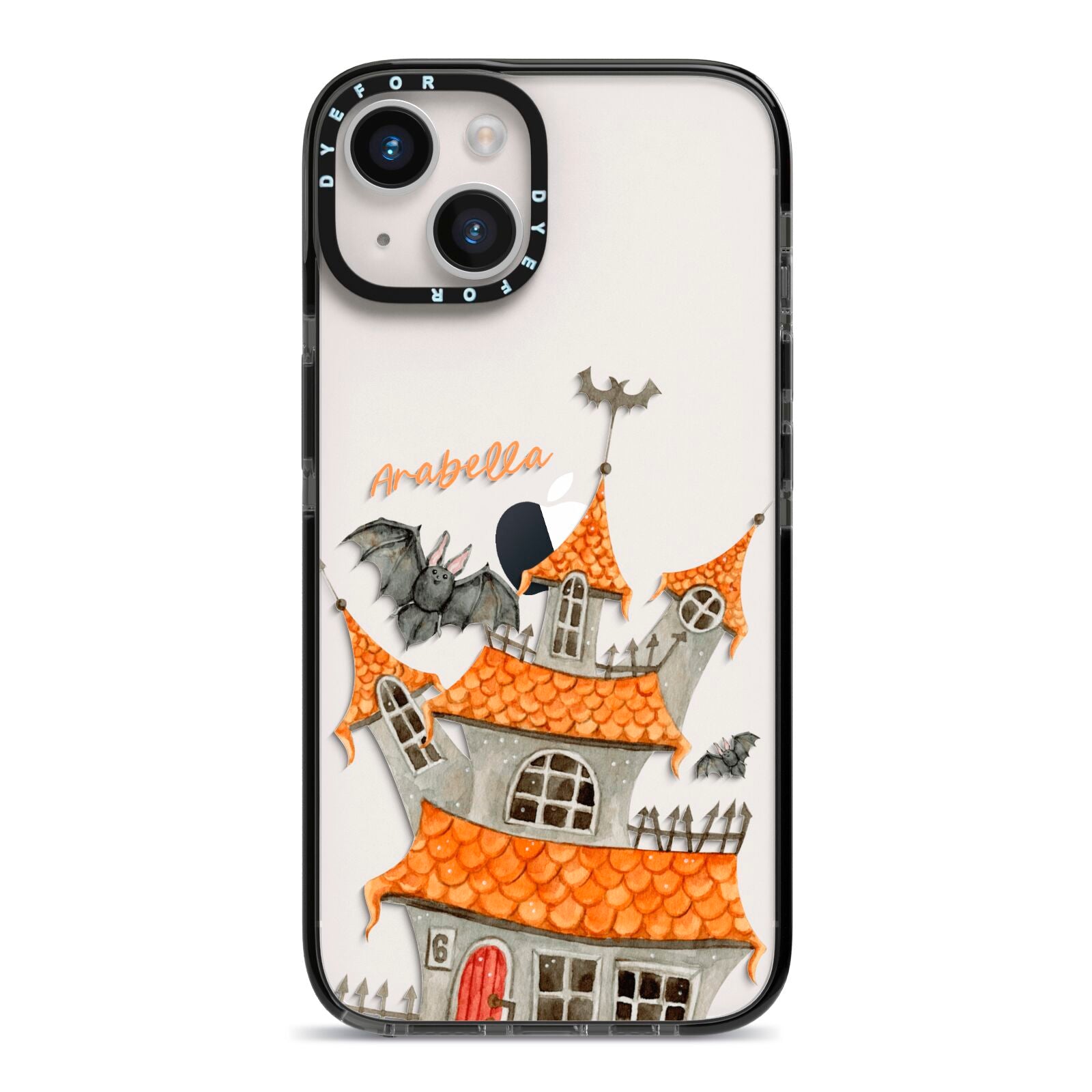 Personalised Haunted House iPhone 14 Black Impact Case on Silver phone