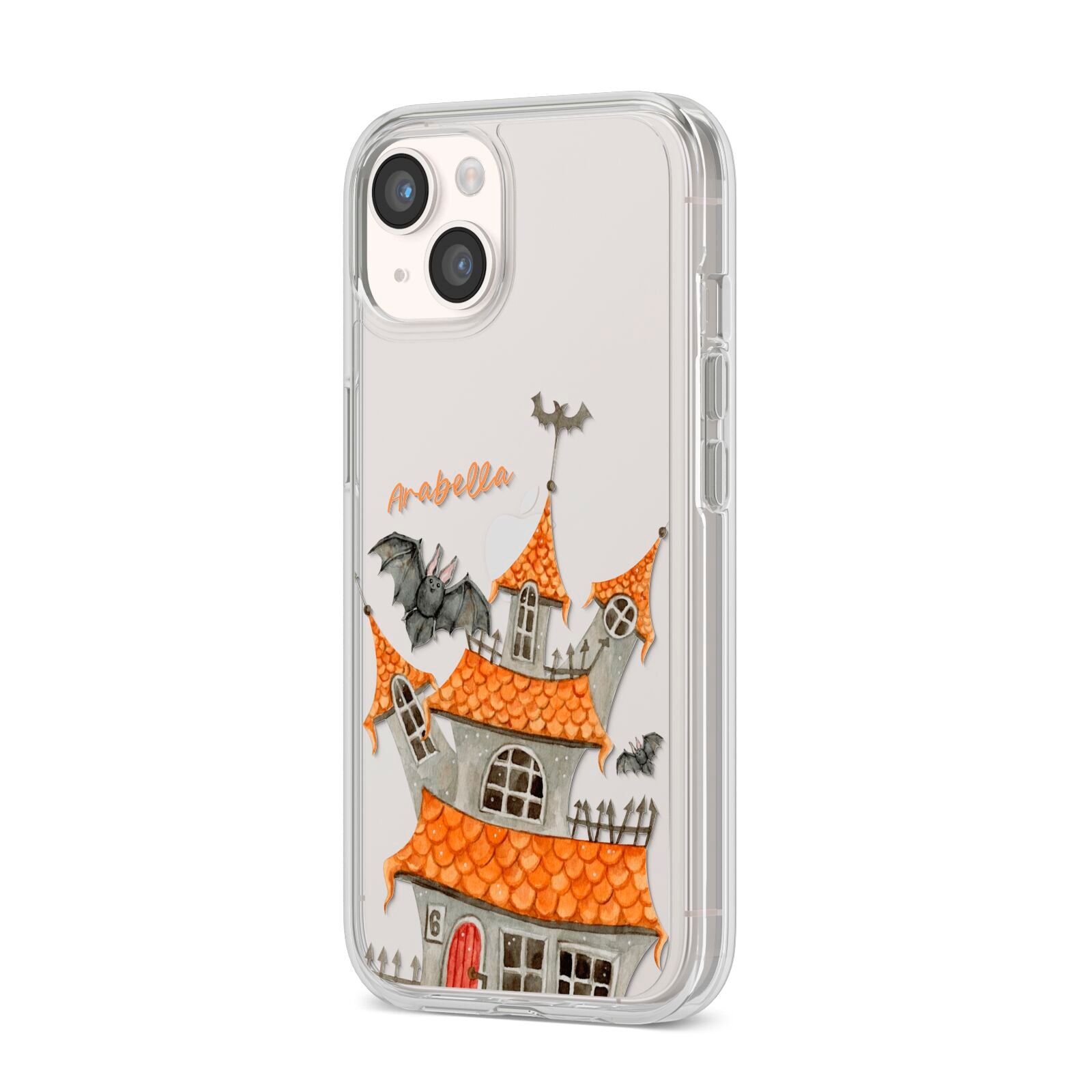 Personalised Haunted House iPhone 14 Clear Tough Case Starlight Angled Image