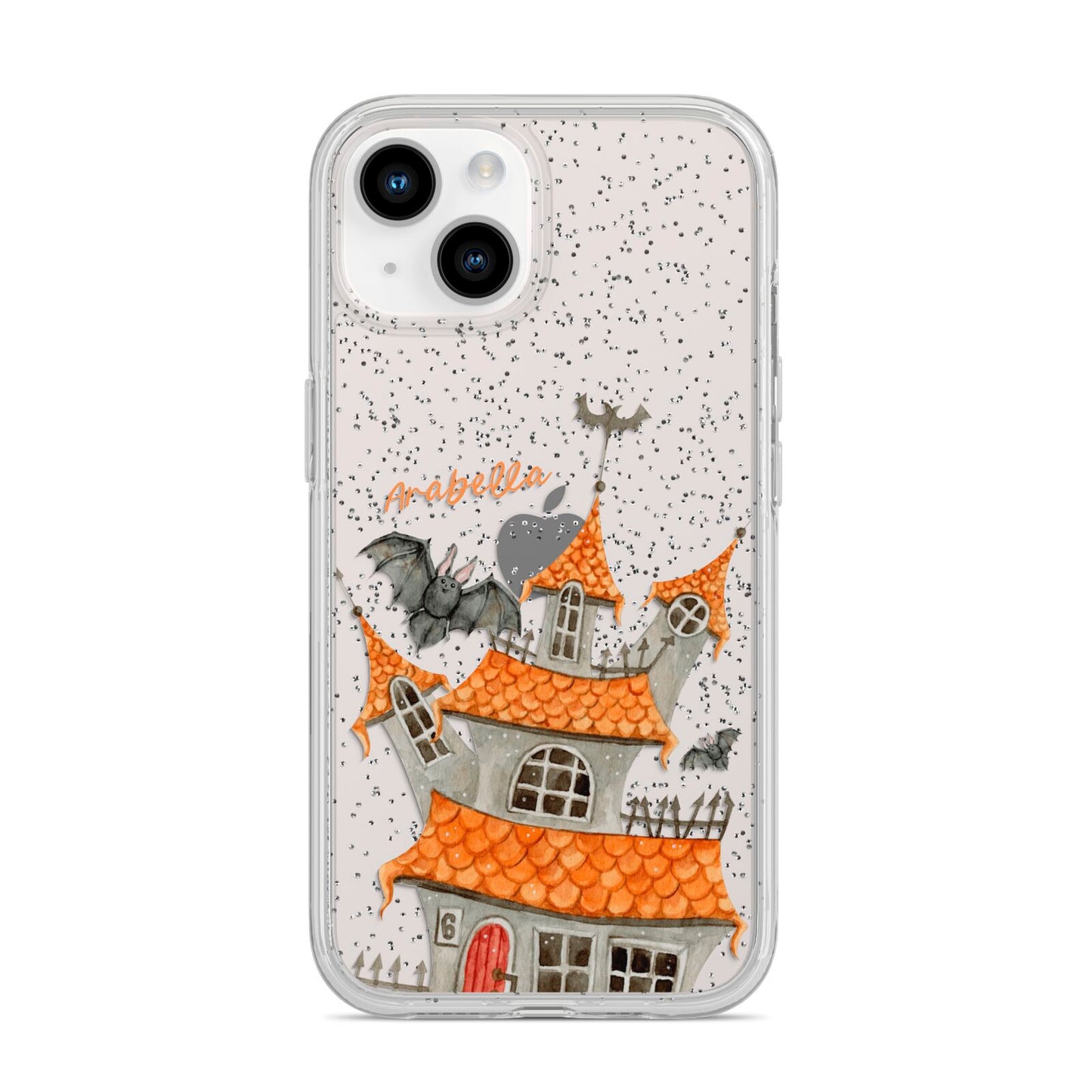 Personalised Haunted House iPhone 14 Glitter Tough Case Starlight