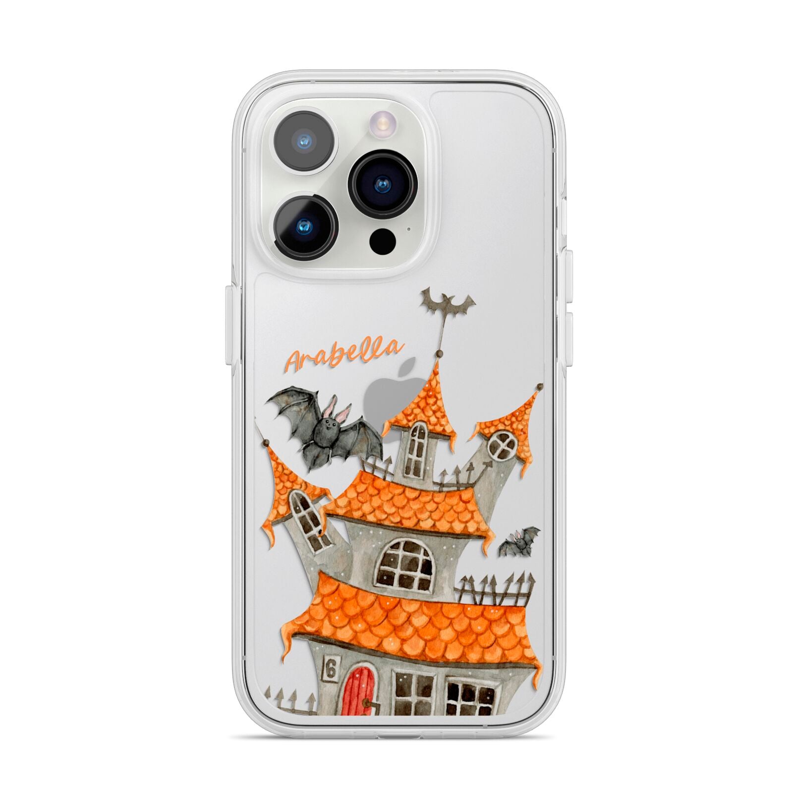 Personalised Haunted House iPhone 14 Pro Clear Tough Case Silver