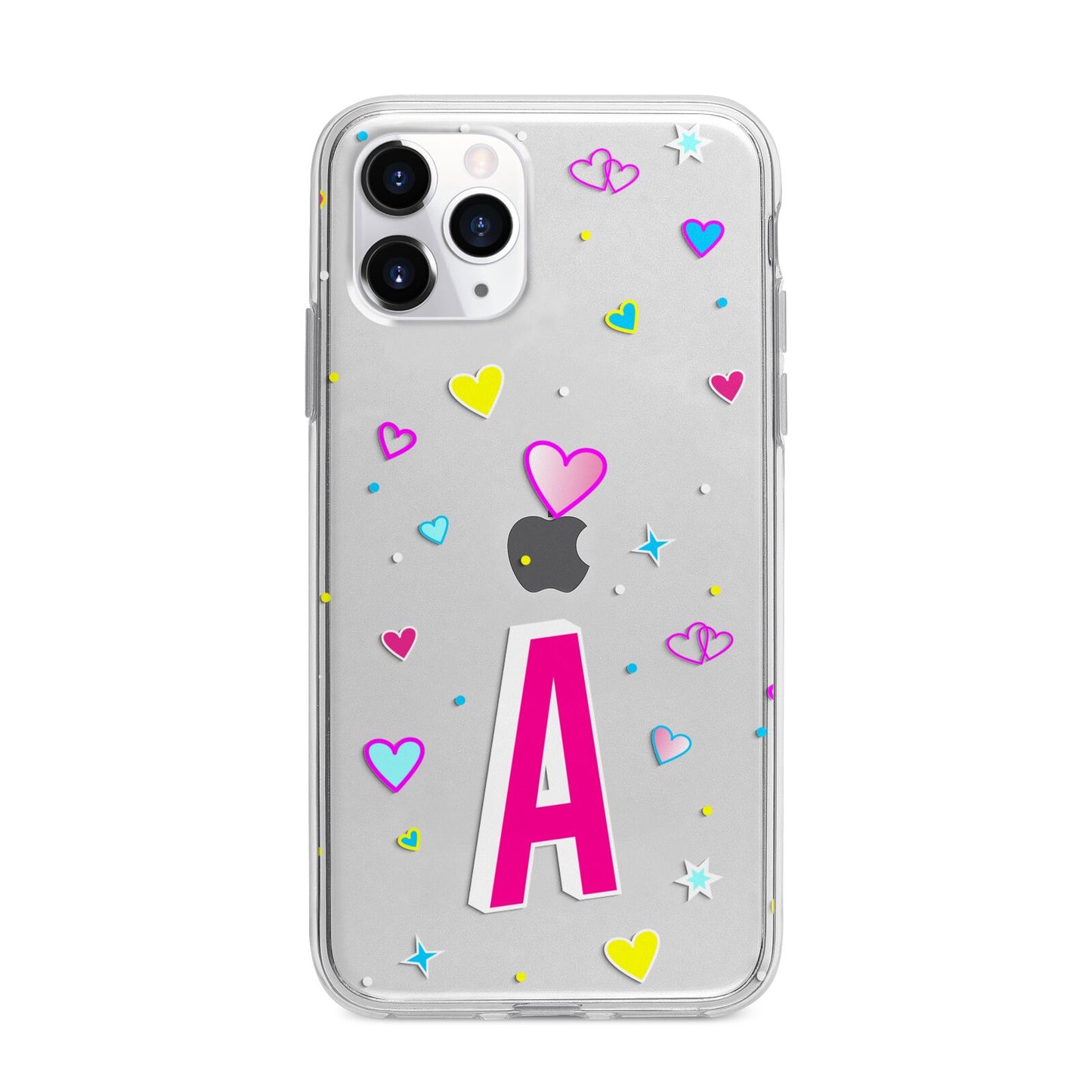 Personalised Heart Alphabet Clear Apple iPhone 11 Pro Max in Silver with Bumper Case