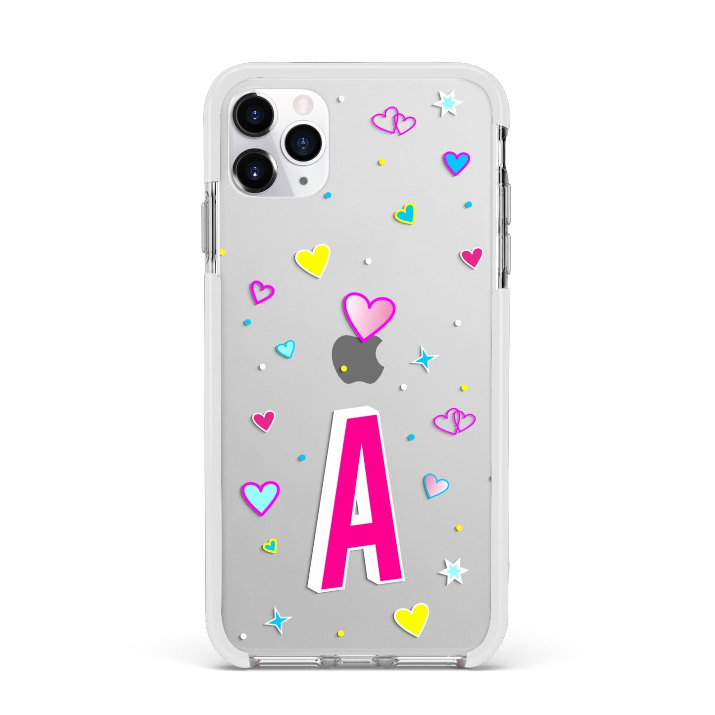 Personalised Heart Alphabet Clear Apple iPhone 11 Pro Max in Silver with White Impact Case