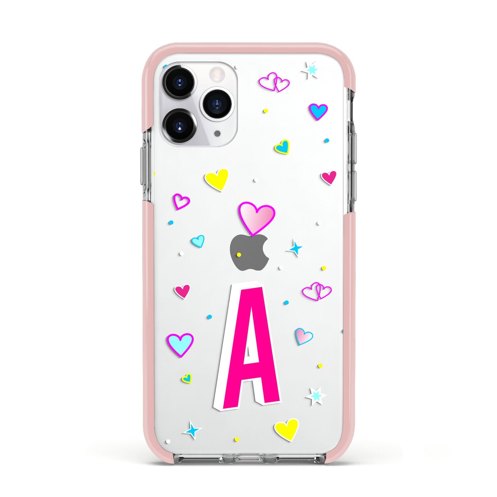 Personalised Heart Alphabet Clear Apple iPhone 11 Pro in Silver with Pink Impact Case