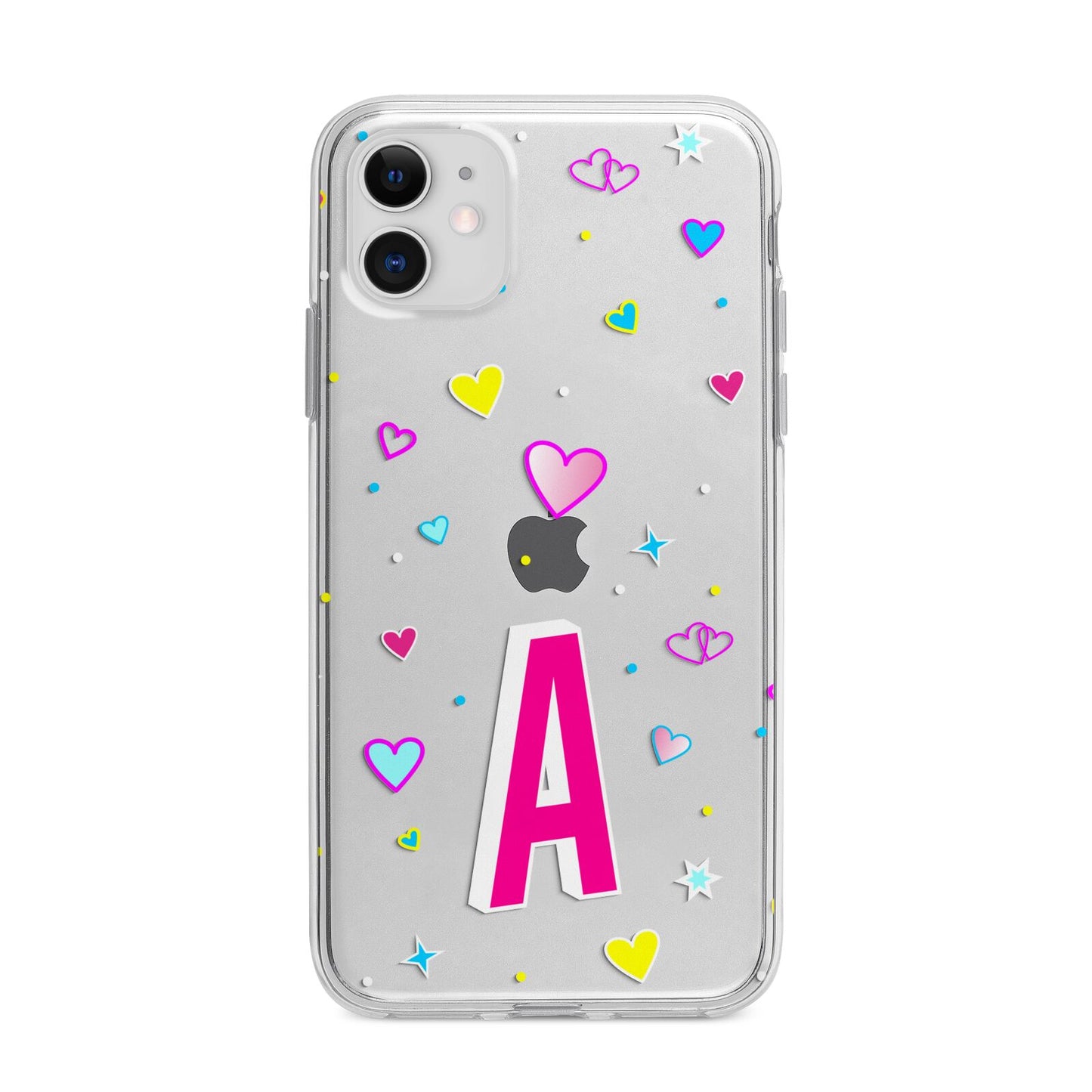 Personalised Heart Alphabet Clear Apple iPhone 11 in White with Bumper Case