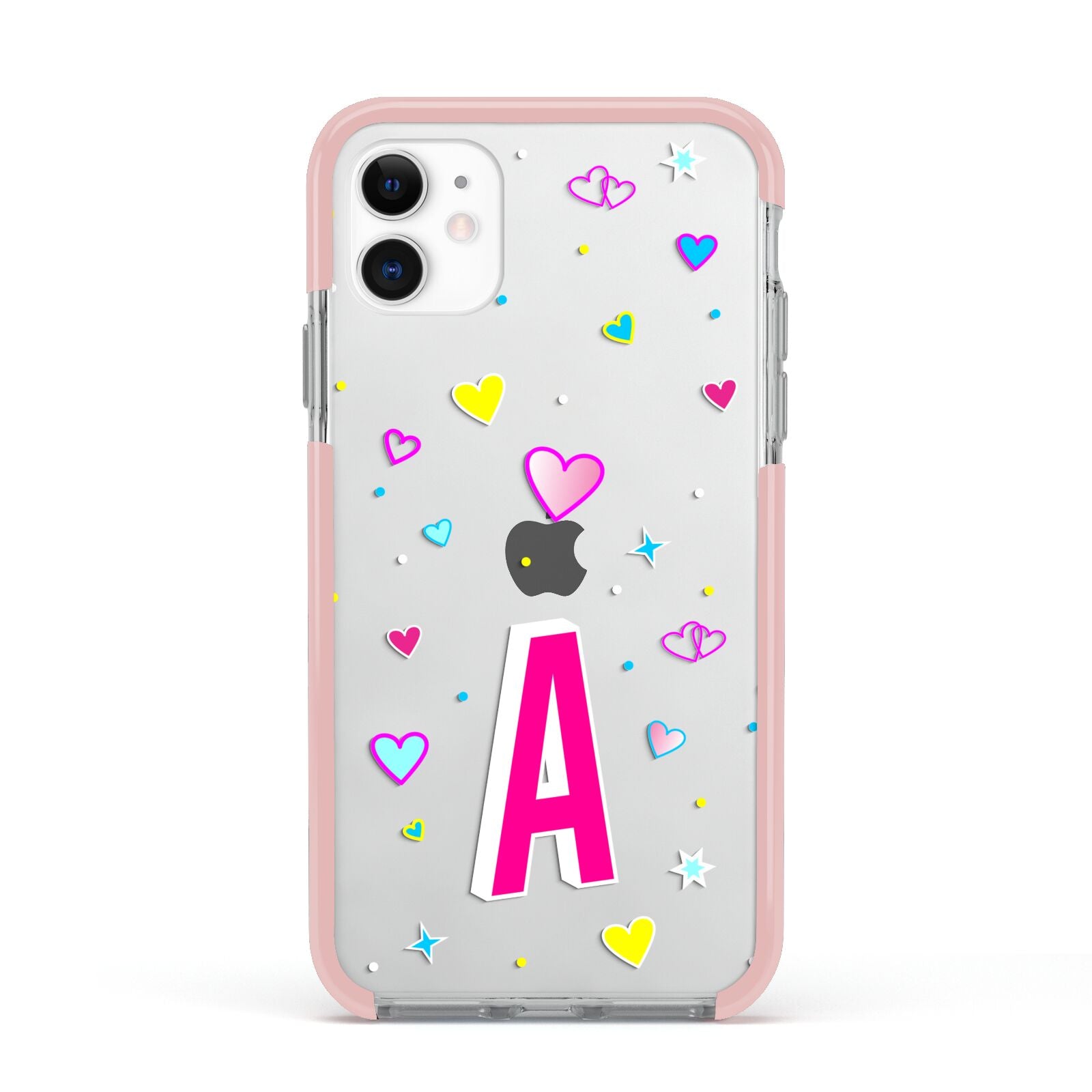 Personalised Heart Alphabet Clear Apple iPhone 11 in White with Pink Impact Case