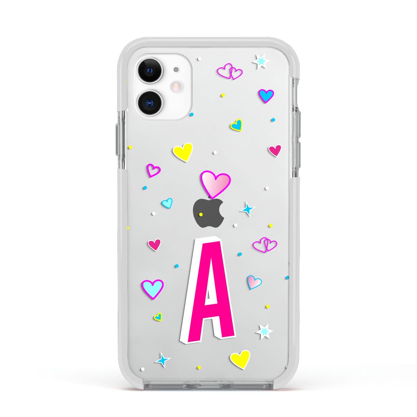 Personalised Heart Alphabet Clear Apple iPhone 11 in White with White Impact Case