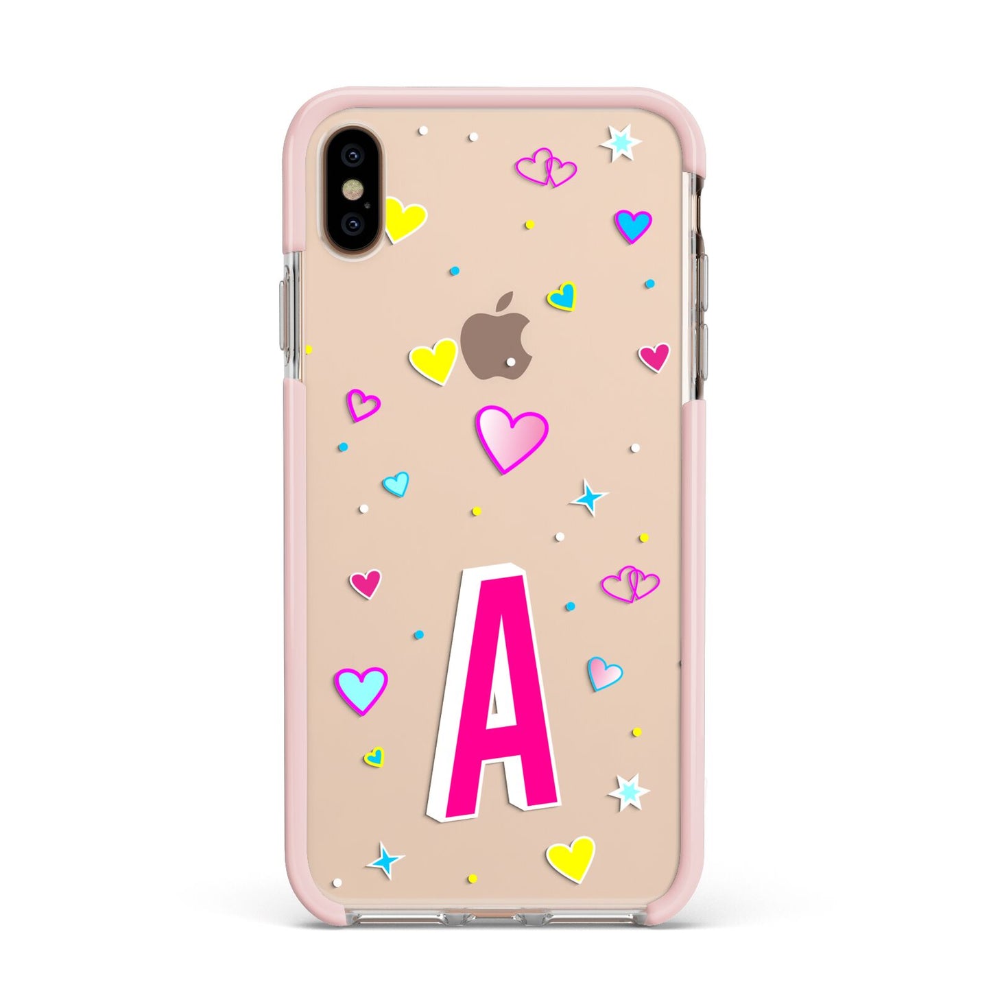 Personalised Heart Alphabet Clear Apple iPhone Xs Max Impact Case Pink Edge on Gold Phone