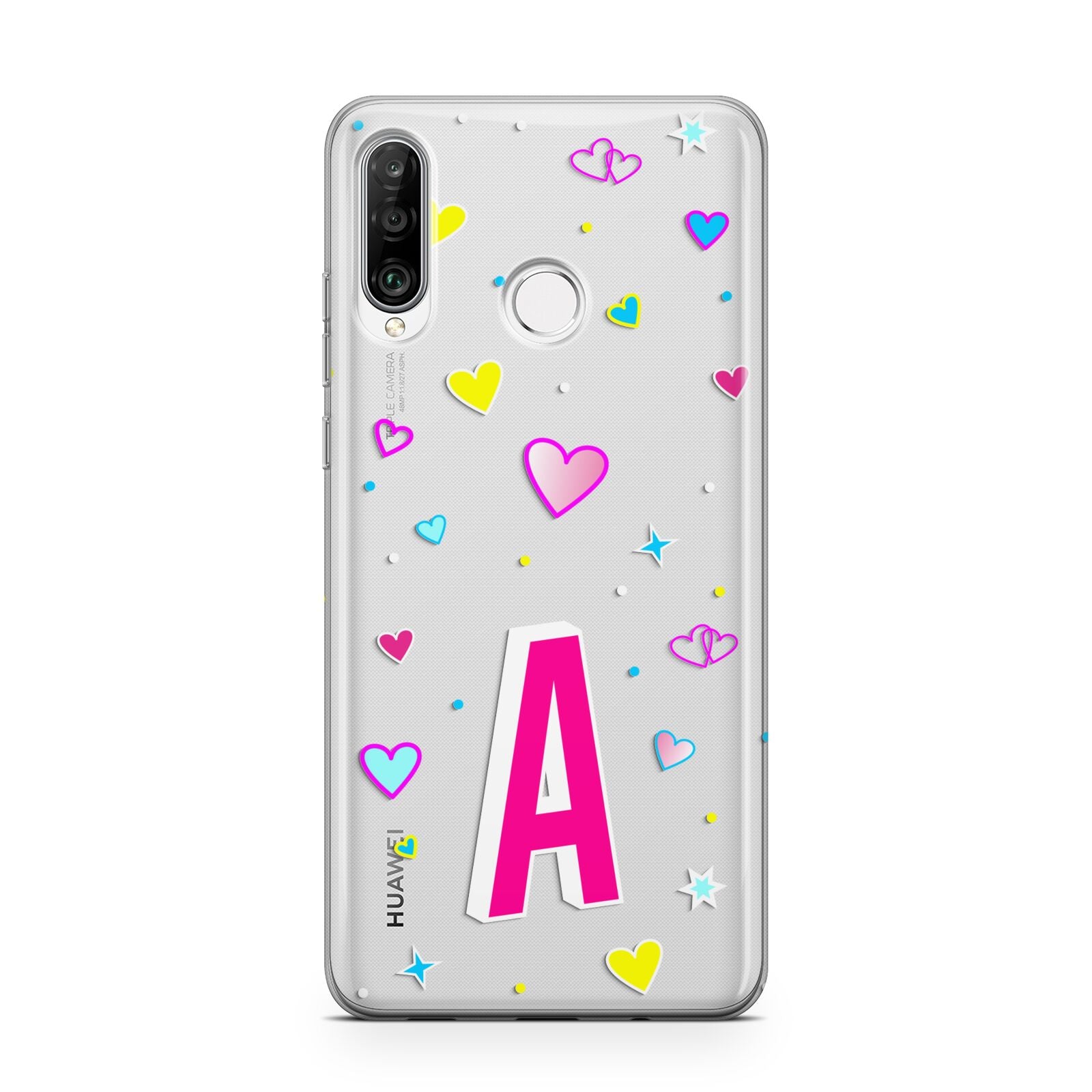 Personalised Heart Alphabet Clear Huawei P30 Lite Phone Case